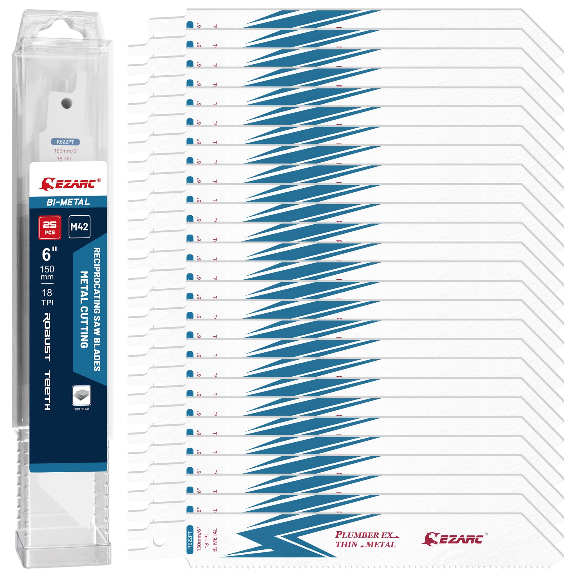 EZARC Brzeszczoty do piły szablowej, zestaw 25 sztuk, do cięcia drobnego metalu, bimetaliczne kobalt, 150cm, 18 TPI