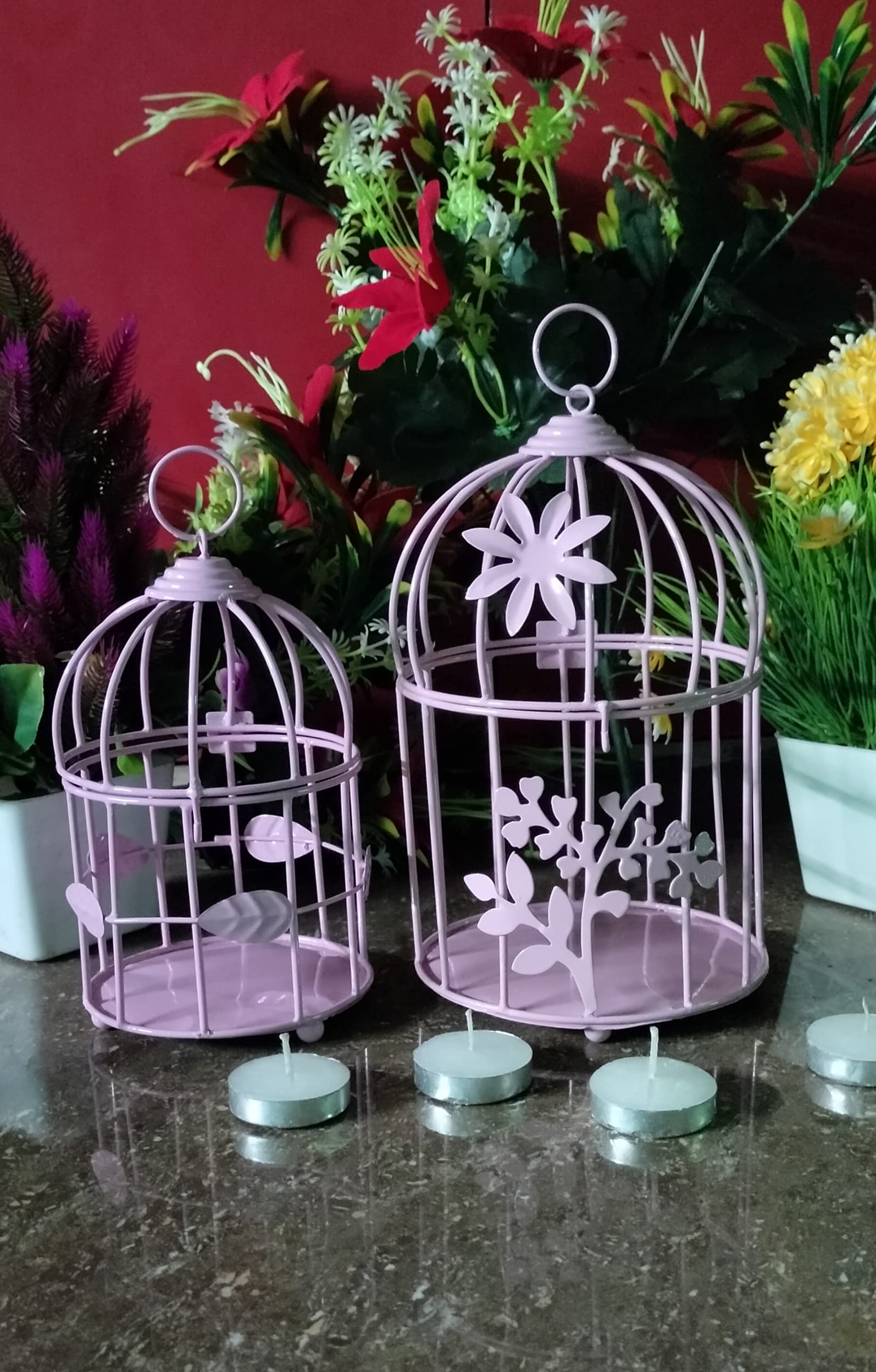 SIRAAJ&SONS™ Bird Sparrow Metal Cage Round Decorative Hanging Bird Cage, Balcony/Planter Cage/Hanging Candle Holder, Decorative Tealight Candle Holder (Set of -2) Pink (B09B42WK3S) Amazon Price History, Amazon Price Tracker