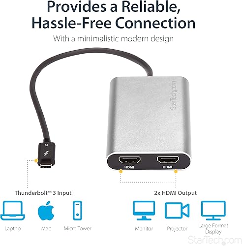 Miniatura 5 de StarTech.com Adaptador Thunderbolt 3 a HDMI 2.0 dual - Certificado 4K 60Hz Thunderbolt 3 - Adaptador convertidor de video HDMI de doble monitor -