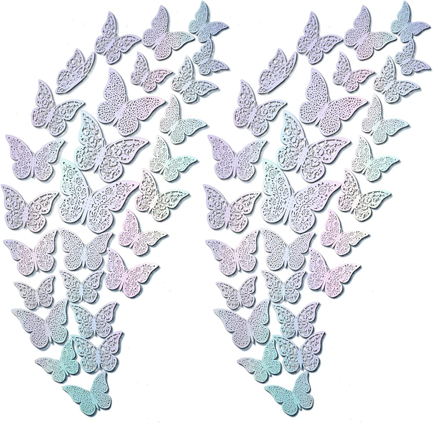 72Pcs 3D Butterfly Wall Decor 3 Sizes 3 Styles, Butterfly Decorations Party Birthday Cake Decoration, Removable Butterfly Stickers Wall Decals for Kids Nursery Wedding Bedroom Room Decor