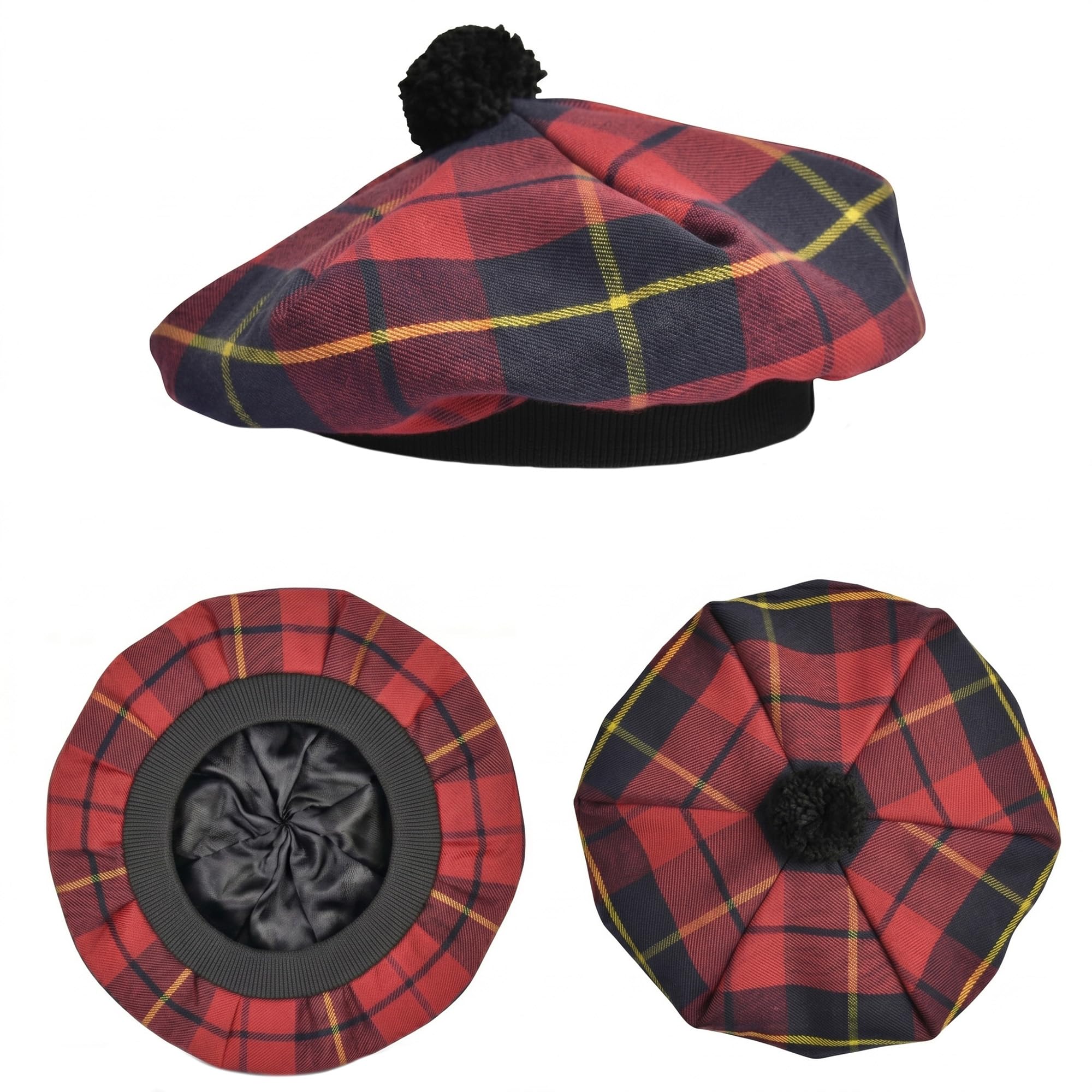 H Highland Redstone Unisex Wallace Scottish Hat Tam O Shanter Scottish Bonnet Tartan Hat Acrylic Wool With Pompom (Uk, Alpha, One Size, )