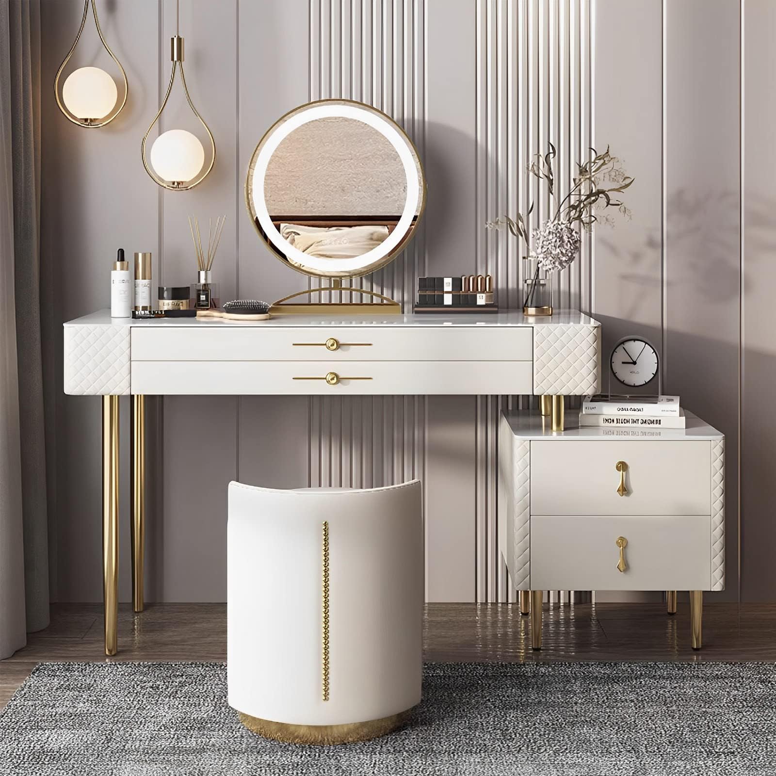 Luxury Makeup Vanity with Cloud Mirror and Lights, Dressing