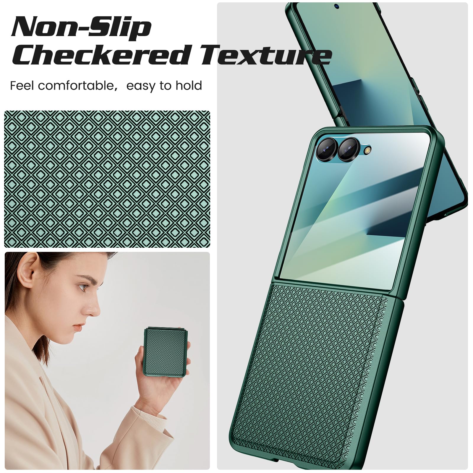 Doeshine Custodia per Samsung Z Flip 7(Non per Flip 7 FE), Protezione Dello Schermo Posteriore e Cerniera, Slim Fit, Stylish Texture, Hard Shockproof protettiva Cover per Galaxy Z Flip 7 2025(Verde)