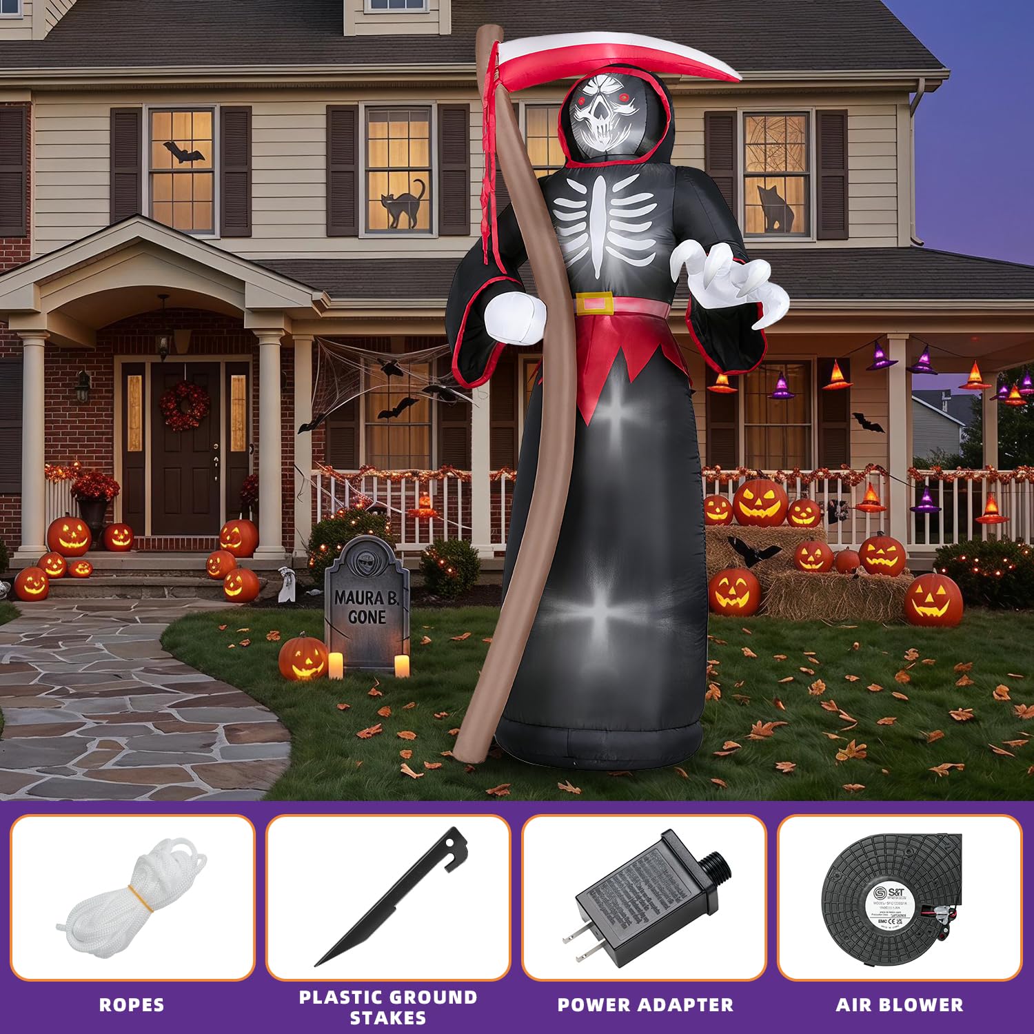 8FT Halloween Inflatable Grim Reaper LED Outdoor Yard Lawn Blow Up Decor