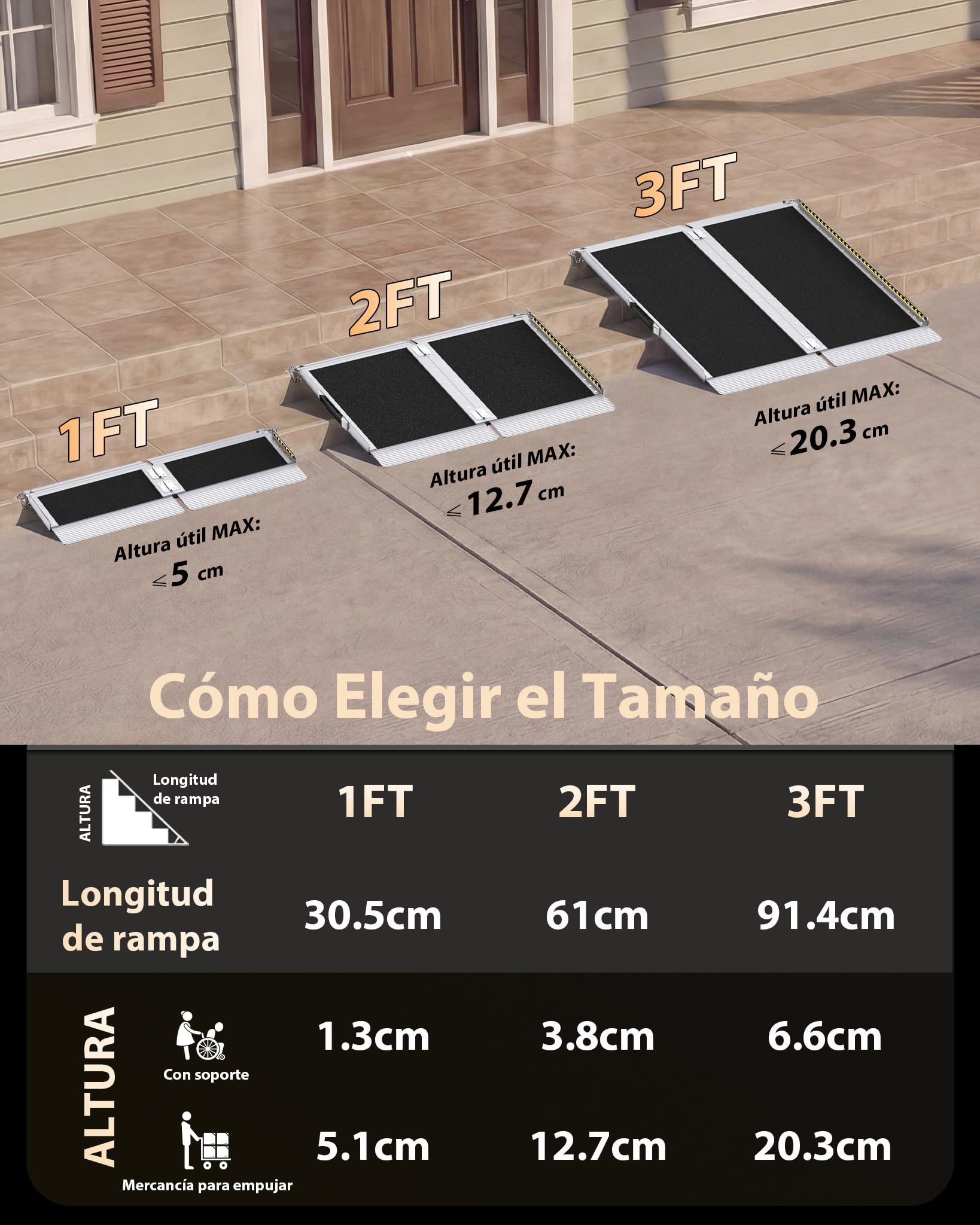 FACHNUO Rampa de 91 cm para silla de ruedas para escalones en el hogar, capacidad de carga de 363 kg, rampa de umbral plegable portátil para puertas con base autoajustable, rampa de aluminio