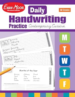 Evan-Moor Daily Handwriting Practice Contemporary Cursive, Kindergarten-Grade 6, Homeschooling and Classroom Resource Workbook, Penmanship, Writing, Letter Placement, Spacing, Alphabet Synonyms