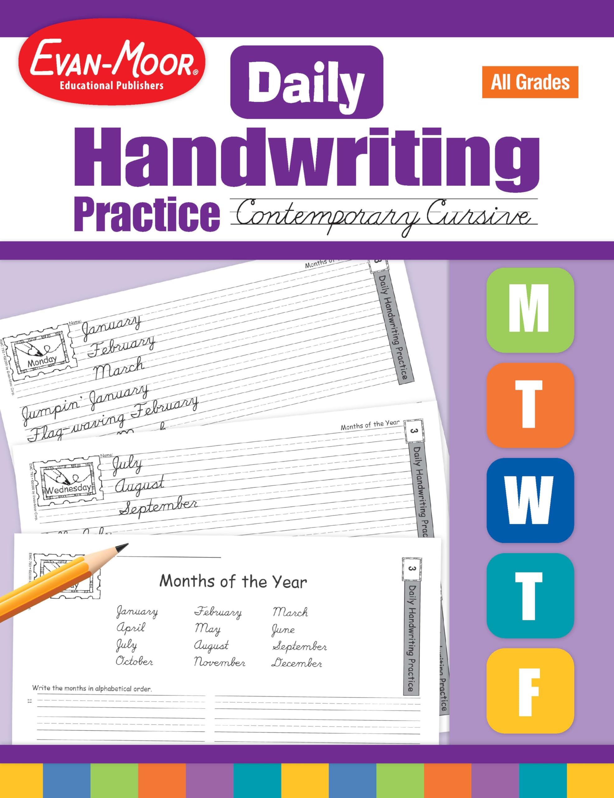 Evan-Moor Daily Handwriting Practice Contemporary Cursive, Kindergarten-Grade 6, Homeschooling and Classroom Resource Workbook, Penmanship, Writing, ... Alphabet Synonyms (Daly Handwriting Practice)