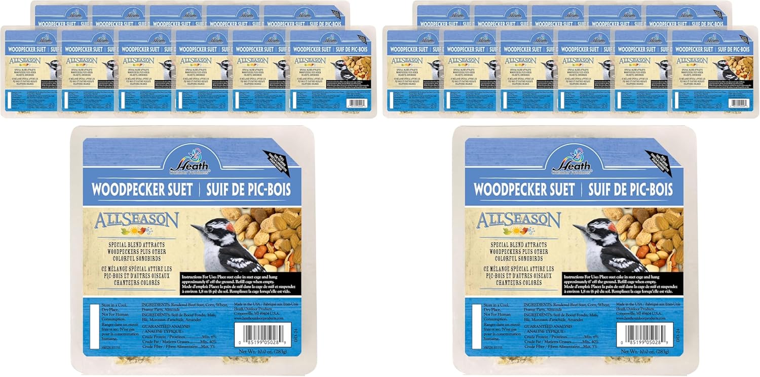 Heath Woodpecker Suet Cake,5.2in,10oz - Blend Attracts Woodpeckers & Songbirds,No Melt,(Pack of 24)