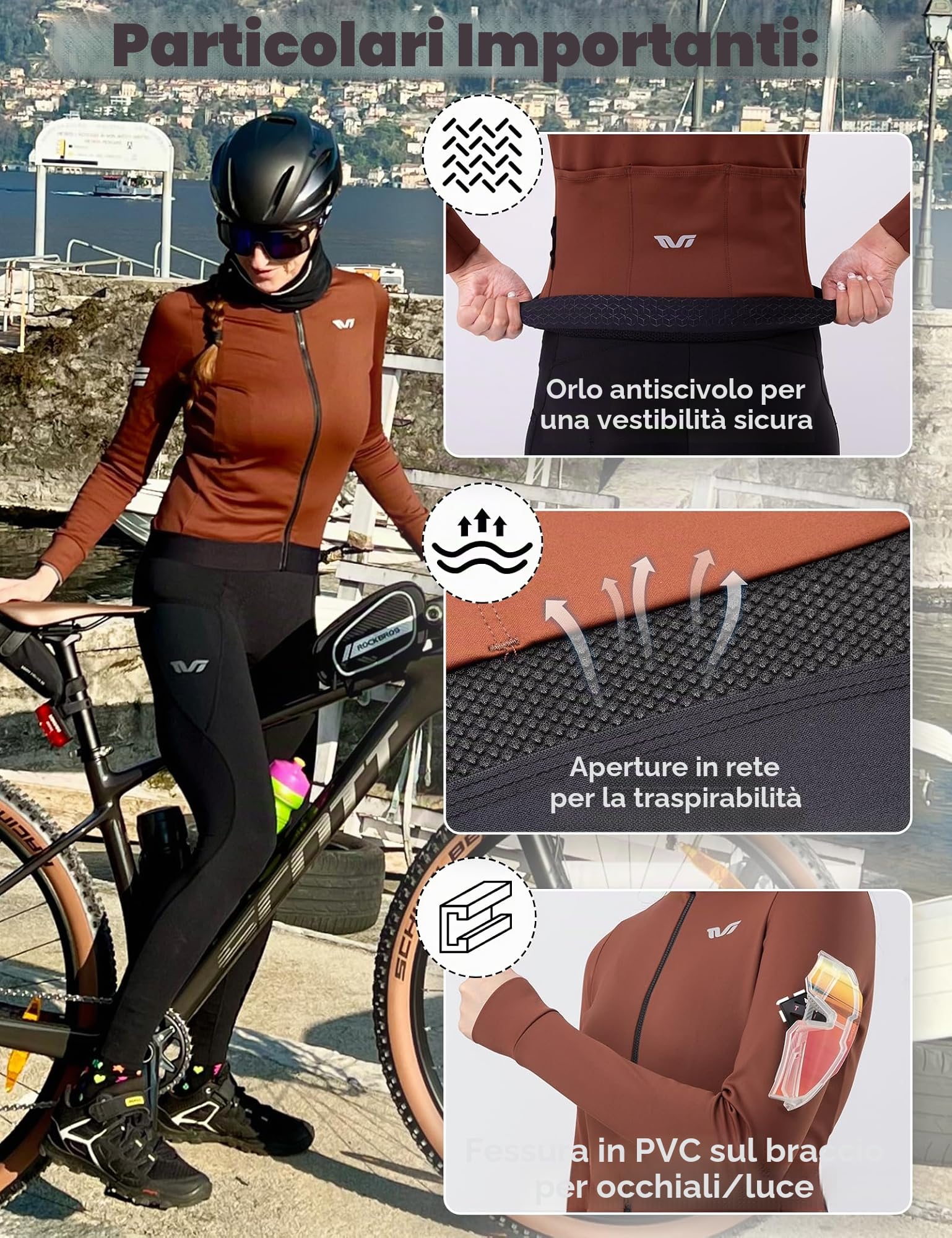 ROCKBROS TVI Maglia Ciclismo da Donna, Maglia Manica Lunga Ciclismo Donna, Maglietta da Ciclismo Donna Invernale, Abbigliamento da Ciclismo Donna Termico per MTB, Bici da Strada, 2 Colori, 3 Tasche