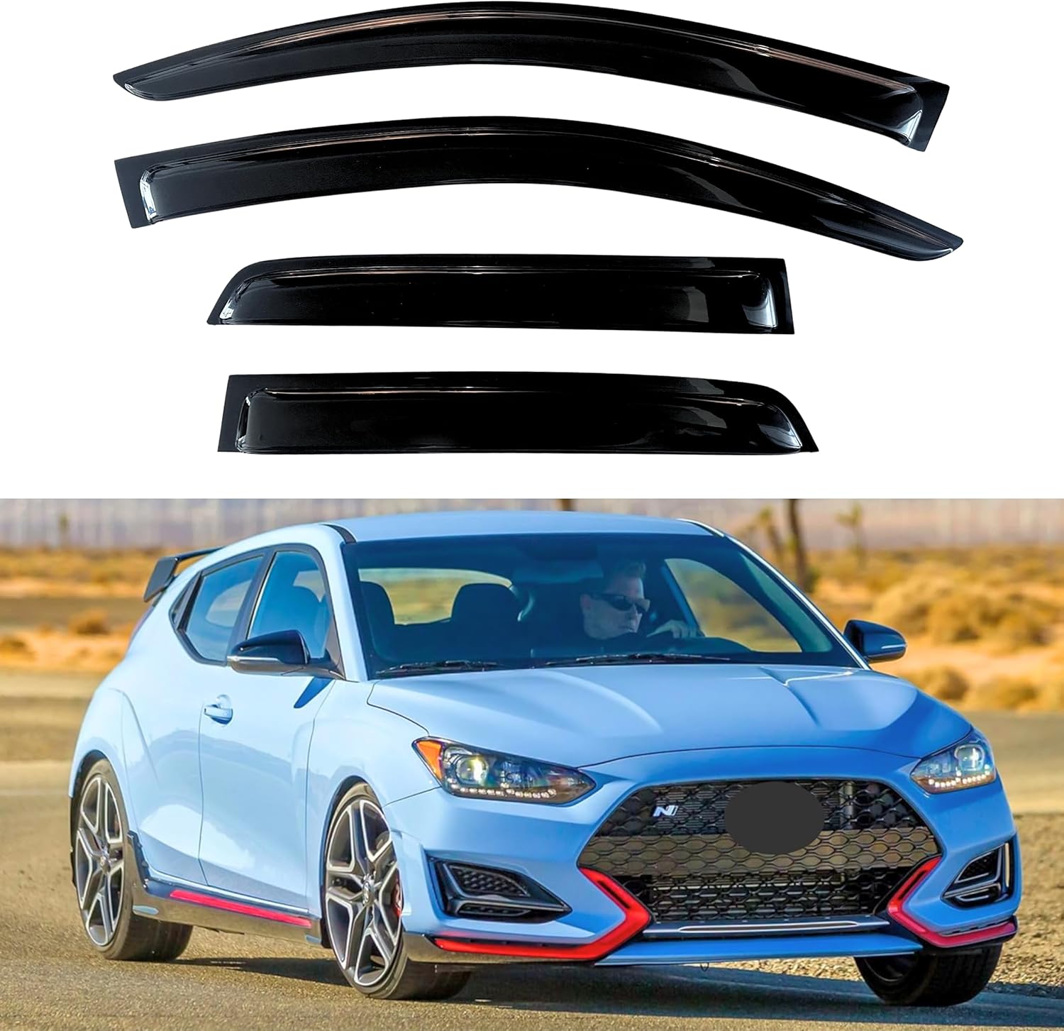 KPY Window Visor Compatible with Hyundai Veloster 2012-2018, 4PC Rain Guard Side Window Vent Deflectors Tape-On Style, 2012 2013 2014 2015 2016 2017 2018 12-18 Veloster