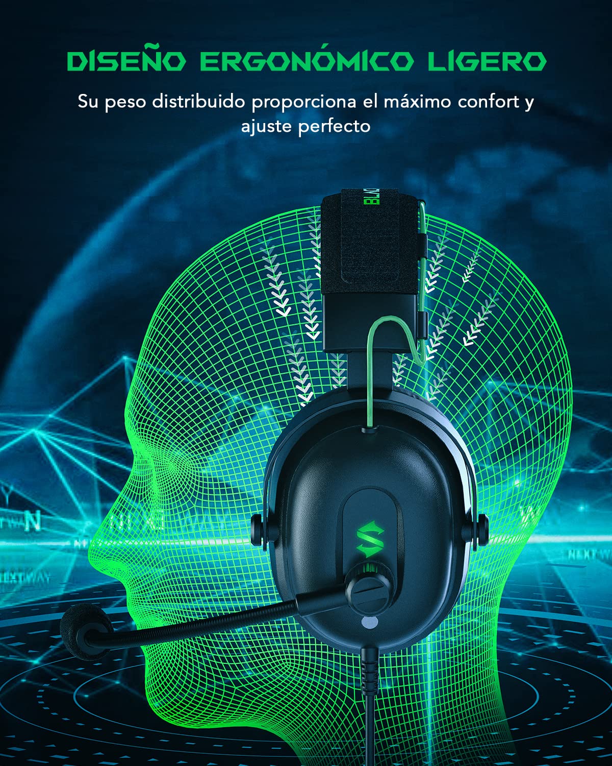 Black Shark Cascos Gaming con Cardioide Cancelación Ruido, Auriculares Gaming para PC, PS4, PS5, Xbox, Switch, Controladores Dinámicos de 50 mm, Over-Ear Cascos con microfono y Luz LED