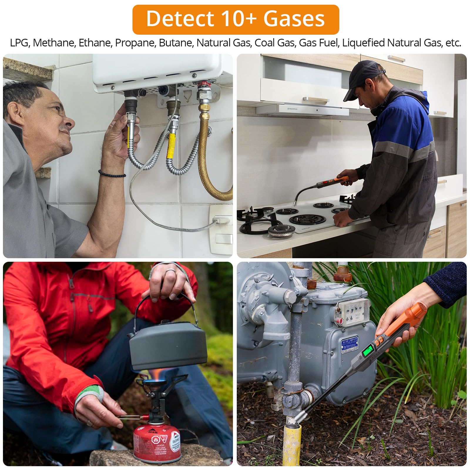 Neoteck Detector de Gas Detector Gas Natural con 4” Sonda Flexible Portátil de Fugas de Gas con Alarma Audible&Visual y Sensibilidad Ajustable para Metano Propano GLP Butano Gasolina Gas Natural