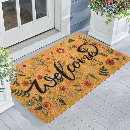 IZUS Felpudos de bienvenida con diseño floral para puerta delantera, decoración del hogar con flores de primavera, tapetes de verano, IZUS Felpudos de bienvenida con diseño floral para puerta delantera, decoración del hogar con flores de primavera, tapetes de verano,