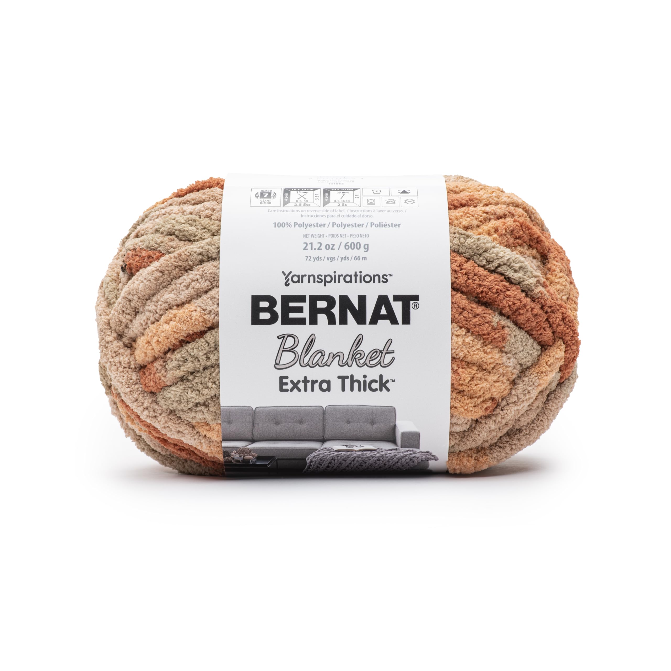 Bernat Blanket Extra Thick Clay Carmel Yarn - 1 Pack of 21.12oz/598.74g - 100% Polyester - #7 Jumbo - 72 Yards - Chunky Yarn for Hand Knitting, Crocheting, Crafts &amp; Amigurumi