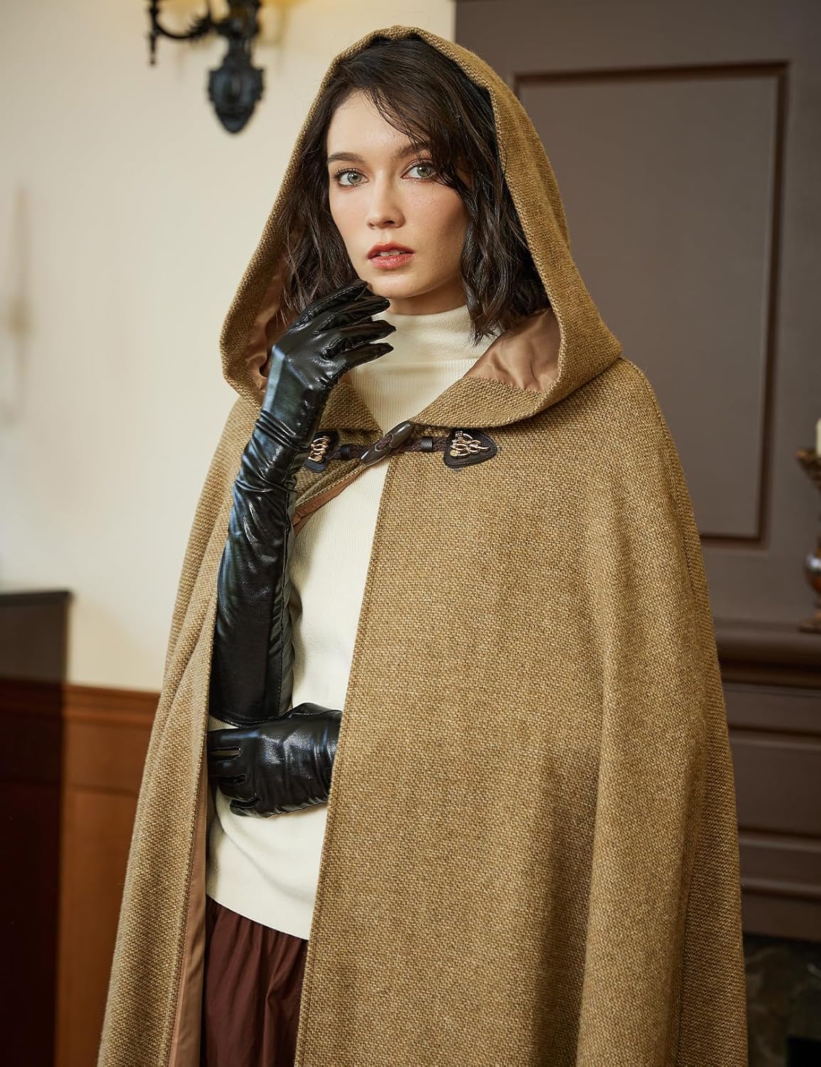 BEAUTELICATE Oatmeal Cloak with Hood Women Medieval Renaissance Cloak for Halloween Cosplay - Image 5
