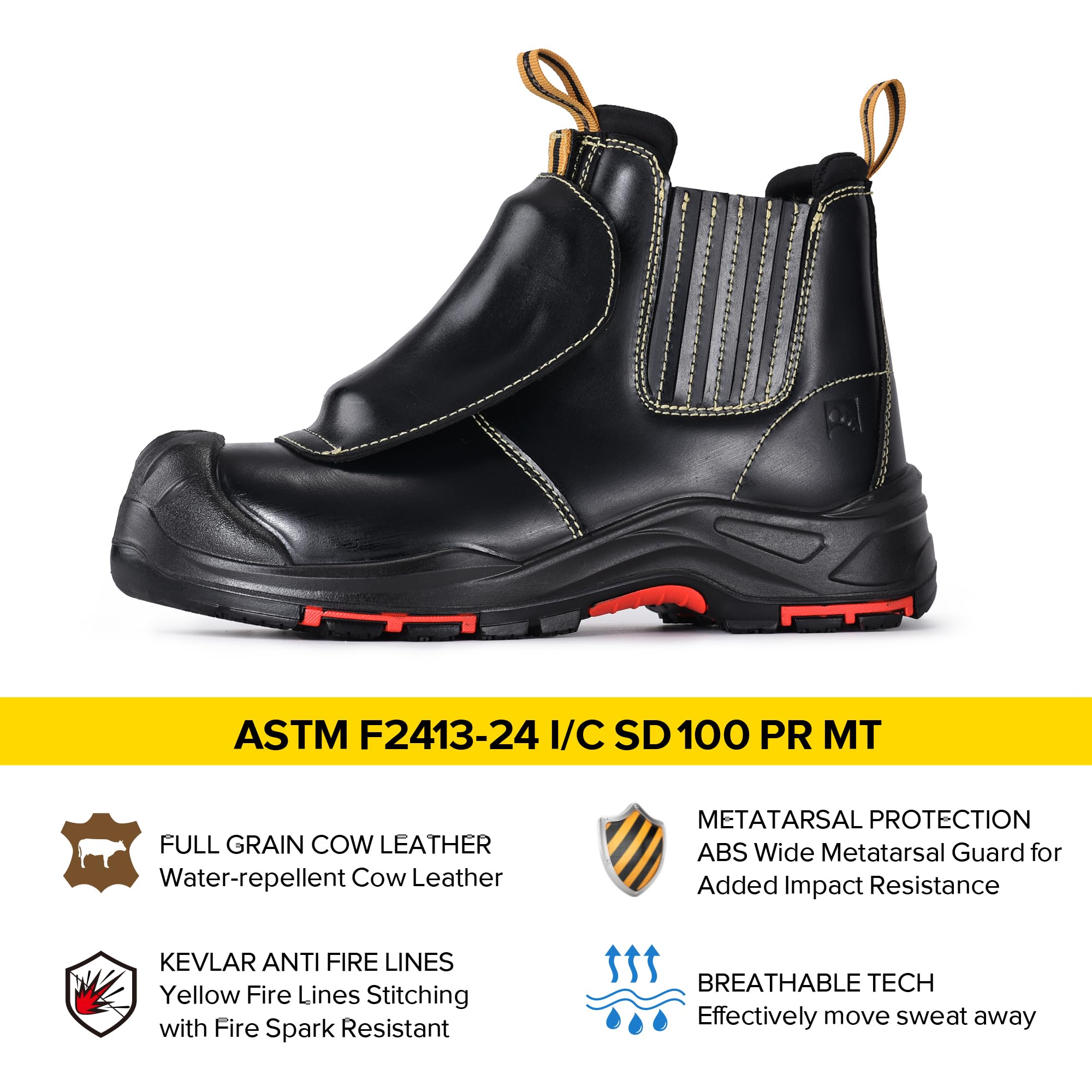 SAFETOE Botas de soldadura para hombre, punta compuesta, botas de seguridad con protección metatarsiana, resistentes al fuego, botas de soldadura resistentes al calor 300 ℃, botas de trabajo para