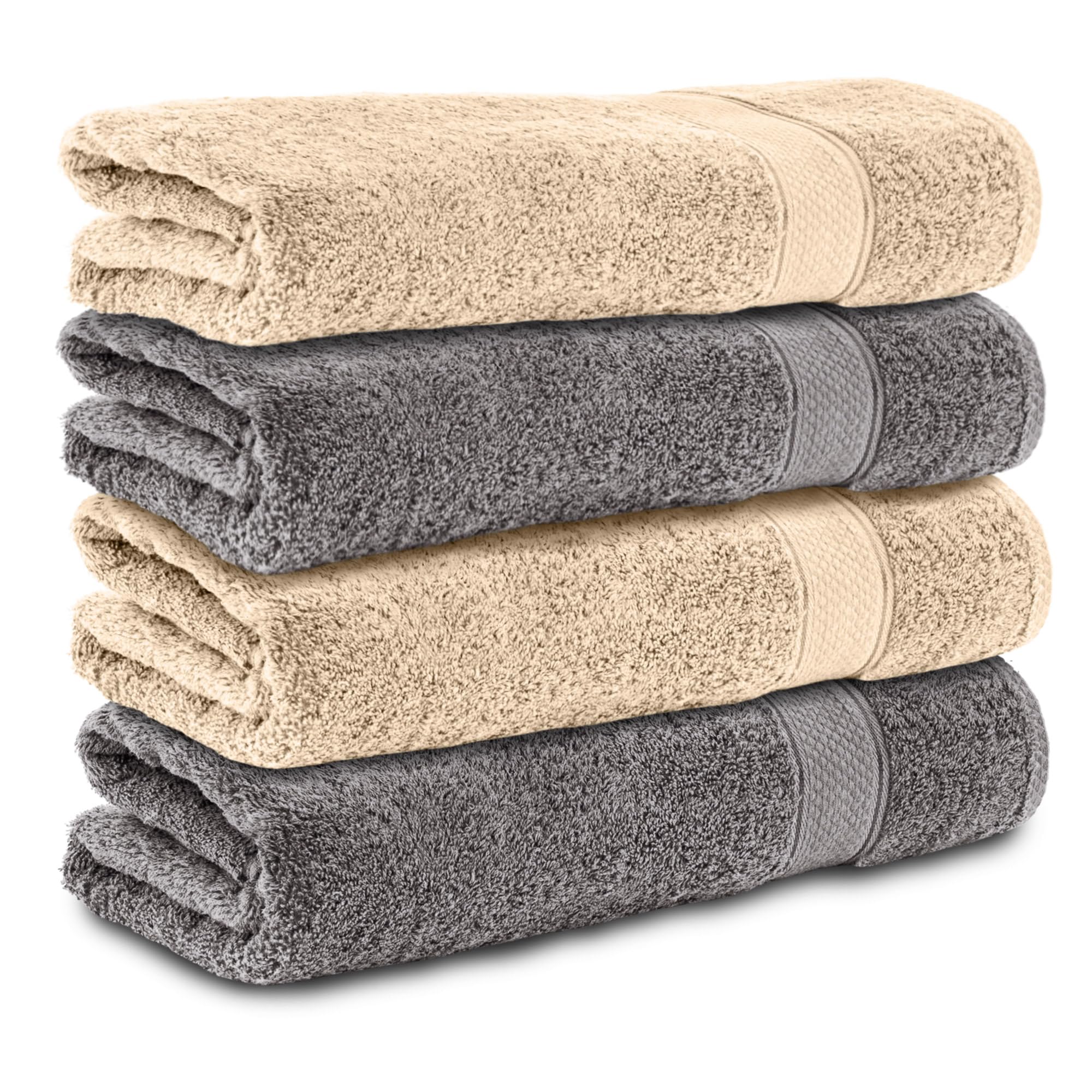 Komfortec Set of 4 Bath Towels 70 x 140 cm 100% Cotton 470 g/m² Terry Cloth Soft Anthracite Grey/Beige