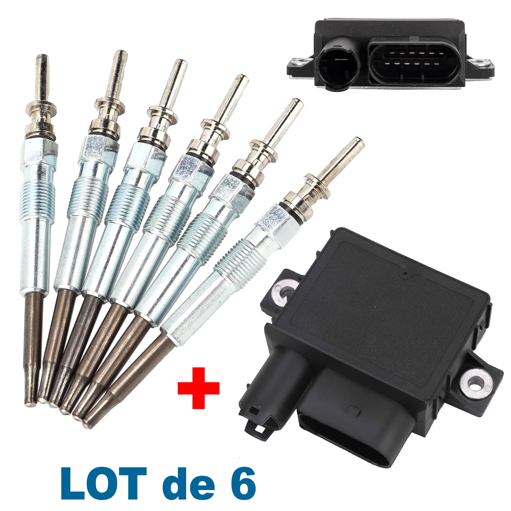 Partsline Kit relais de préchauffage + 6 bougies M10x1.0 compatible avec Série 3 5 X3 X5 X6 3.0d équivalent à 12217788327, 12237786869