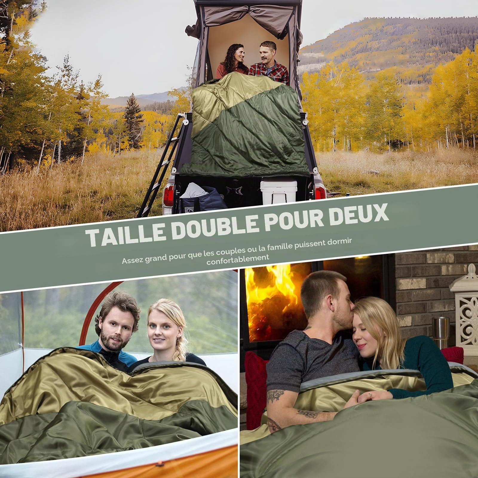 Sac de Couchage Double Adulte,déperlant 2 Personnes Camping Sac Couchage | Doublure brossée douce,capuchon de tube et de cordon pour la chaleur,230x90cm pour couples famille camping Backpacking voyage