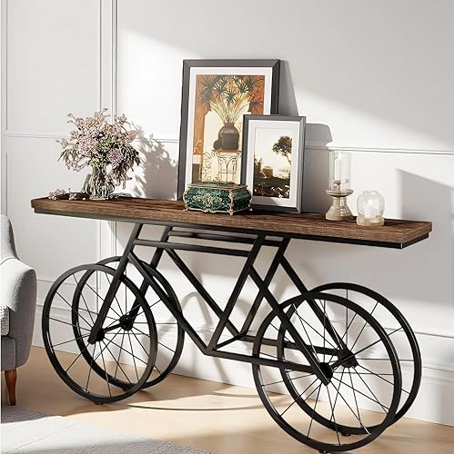 Miniatura 3 de Tribesigns Mesa consola extra larga, mesa de sofá estrecha de 70.9 pulgadas detrás del sofá con base de metal para bicicleta, mesa de entrada