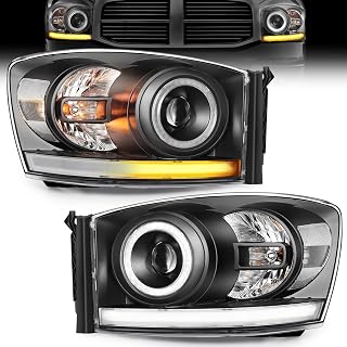 ELH LED Projector Sequential DRL Headlight Assembly Fit For 2006-2008 2006 2007 2008 Dodge Ram 1500, 06-09 06 07 08 09 Dodge Ram 2500 3500 Headlamp Black Housing Clear Relfector - HT