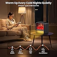 Vista 4 de Small Fireplace heater for Indoor use with Realistic 3D Flame, Space Heater with Thermostat, 1500W/750W PTC Ceramic Heating, Tip-Over Safety Switch