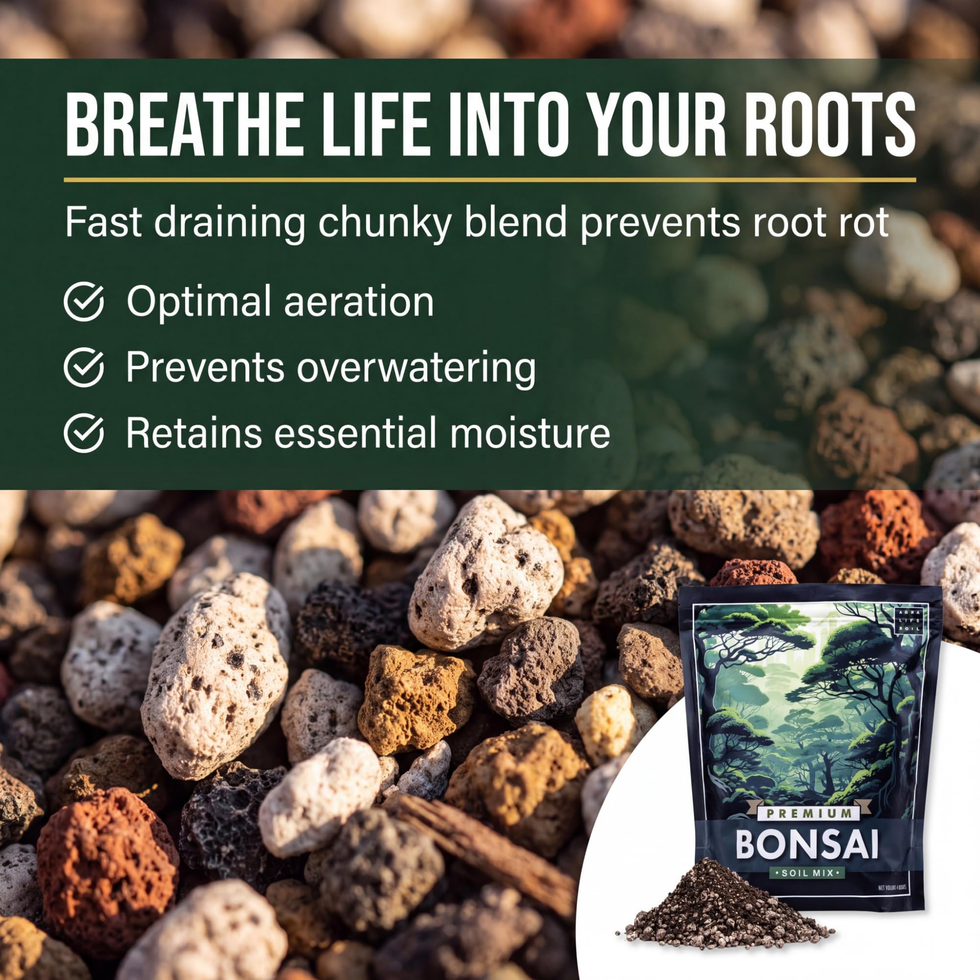 Mélange de sol pour bonsaï de qualité supérieure pour bonsaïs d'intérieur prospères – Terreau parfait pour toutes les variétés de bonsaï – Mélange biologique pour une croissance optimale – Sol pour