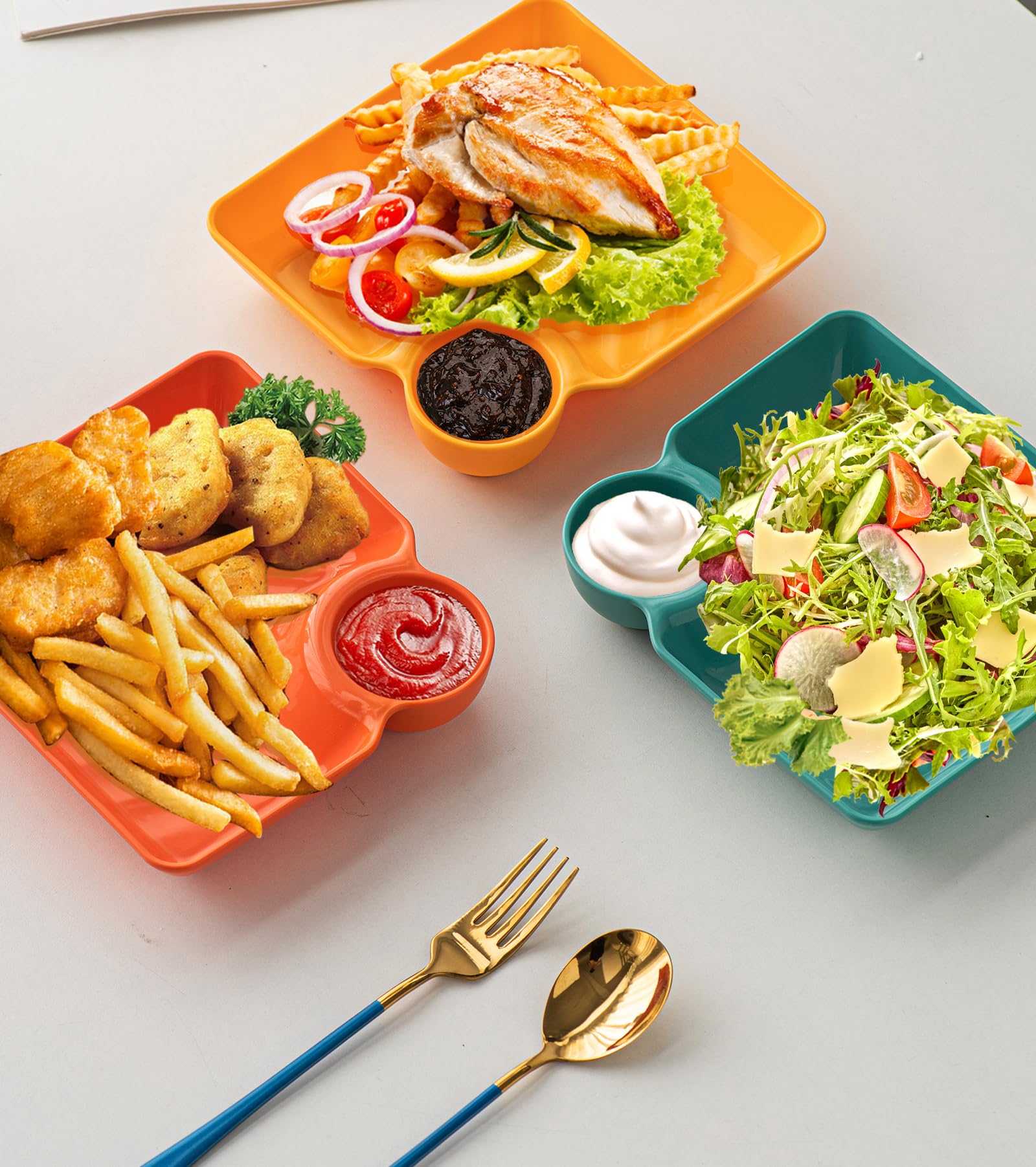 2 in 1 Snackschale und Dipschalen 4 Stück Servierplatten Nacho Teller 18.7 x 17 x 3.5cm Tapas Schalen Servierschalen Set für Vorspeisen Dips und Snacks