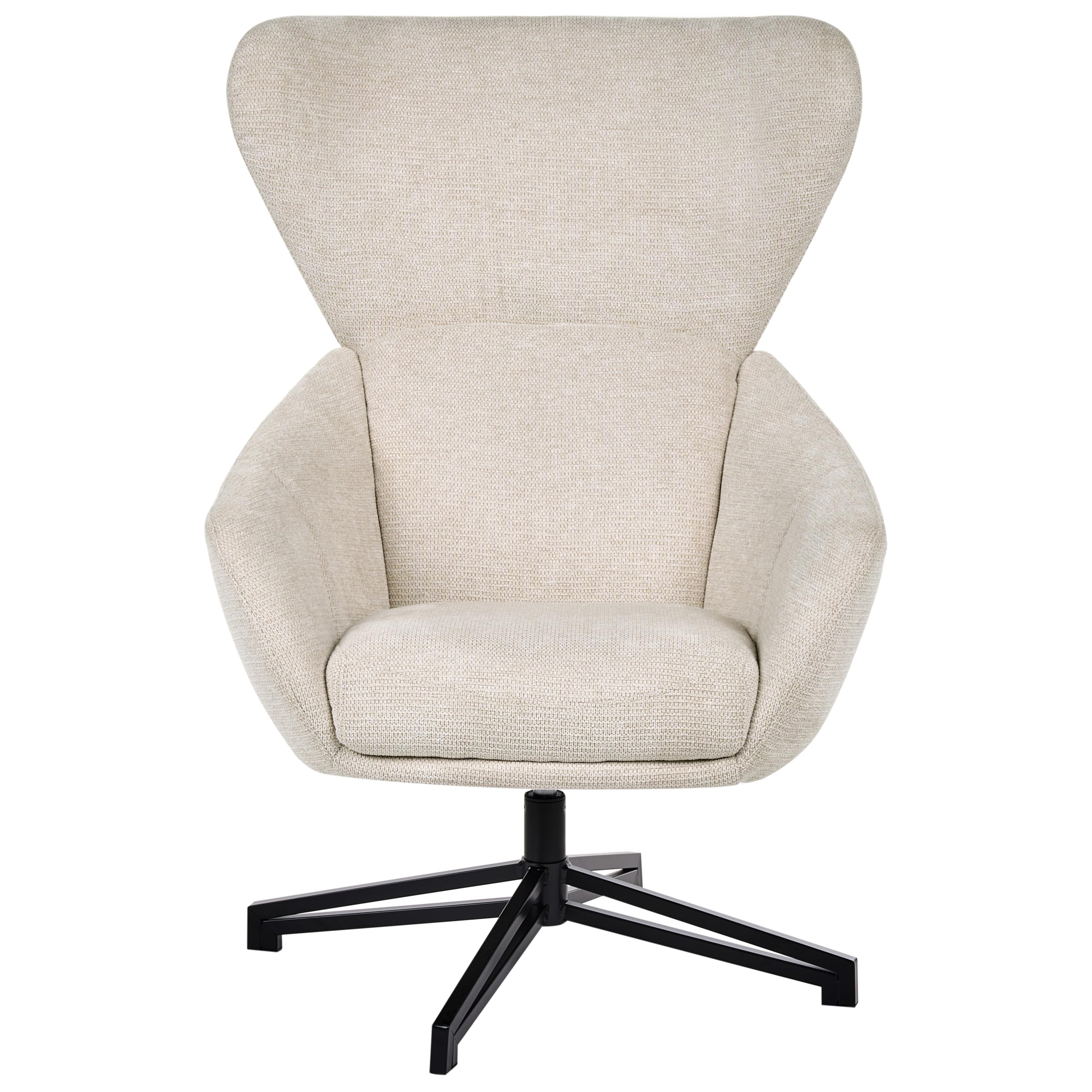Fotel obrotowy z wysokim oparciem mid-century modern kubełkowy retro jasnobeżowy Dalen
