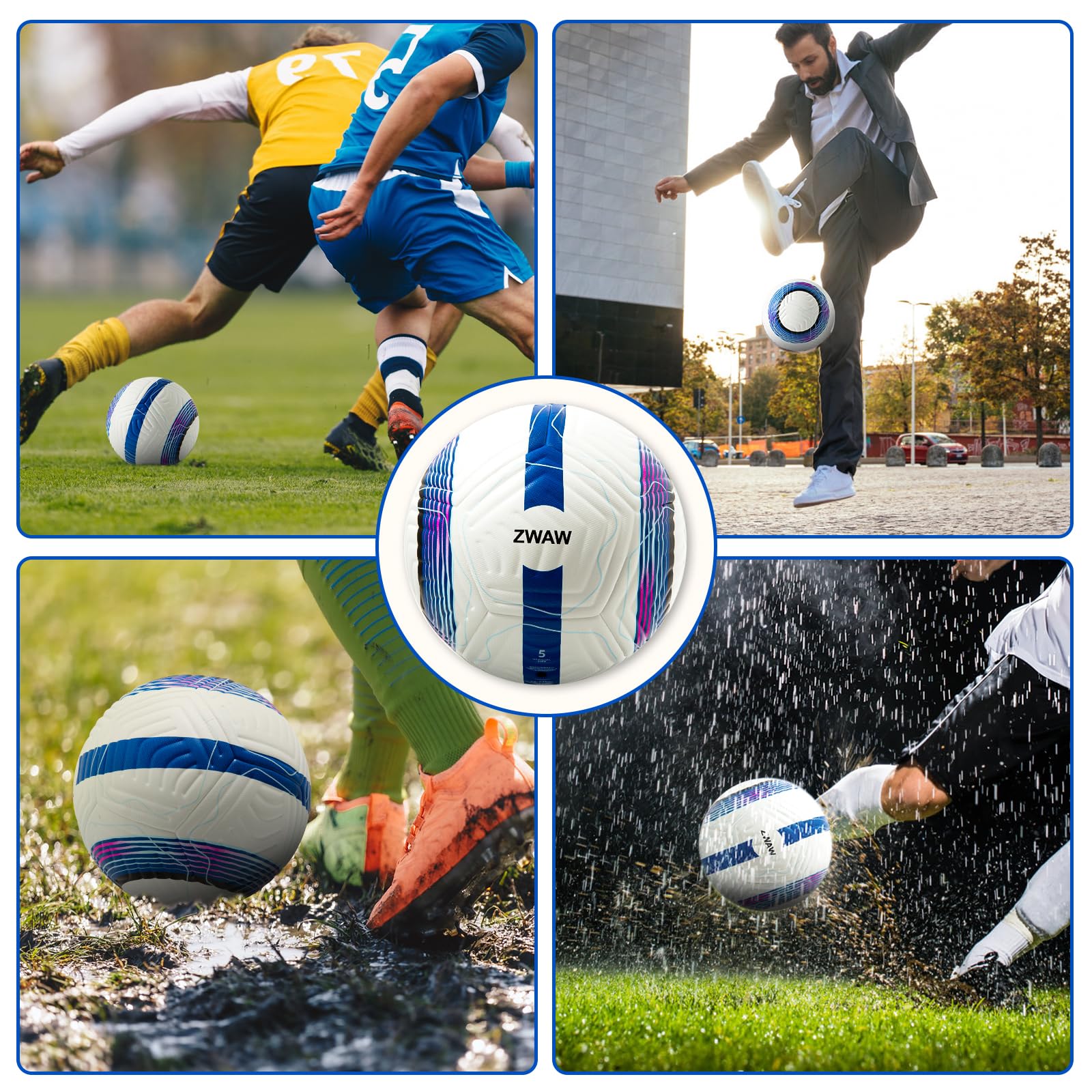 Official Match Soccer Ball Size 5 – Waterproof PU Leather, Includes Pump & Needles, Mesh Storage Bag for Easy Carry