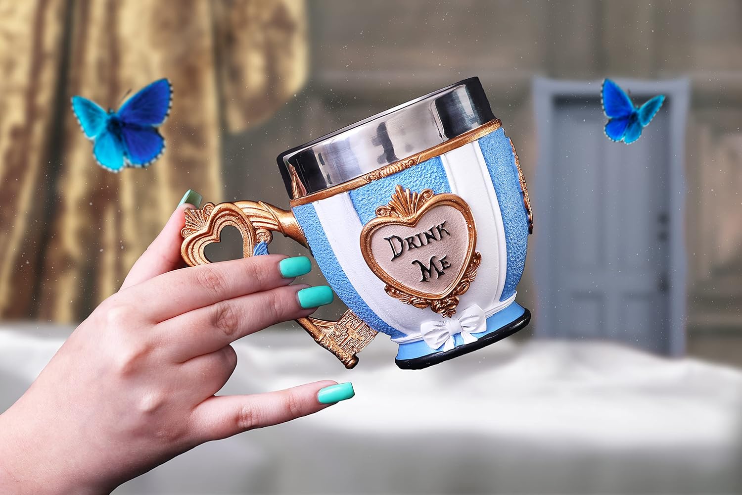 Nemesis Now Alice in Wonderland Inspired Tea Cup, Hand-Painted Resin, Pinkys Up Drinkware, Collectible Coffee Mug - Alice