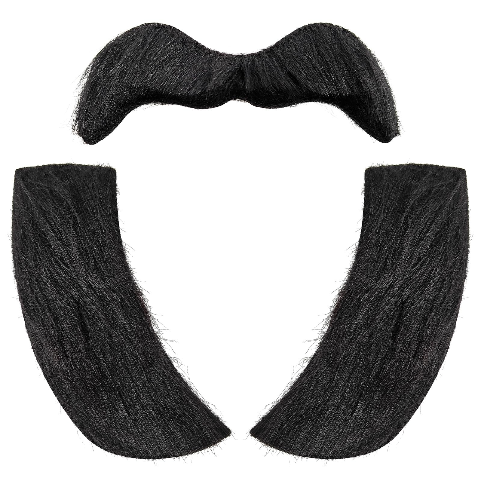 WILDREEDS Fake Mustaches, Self-Adhesive Novelty Fake Beard, Sideburns False Facial Hair for Halloween Cosplay Costume and Festival Party - Black (