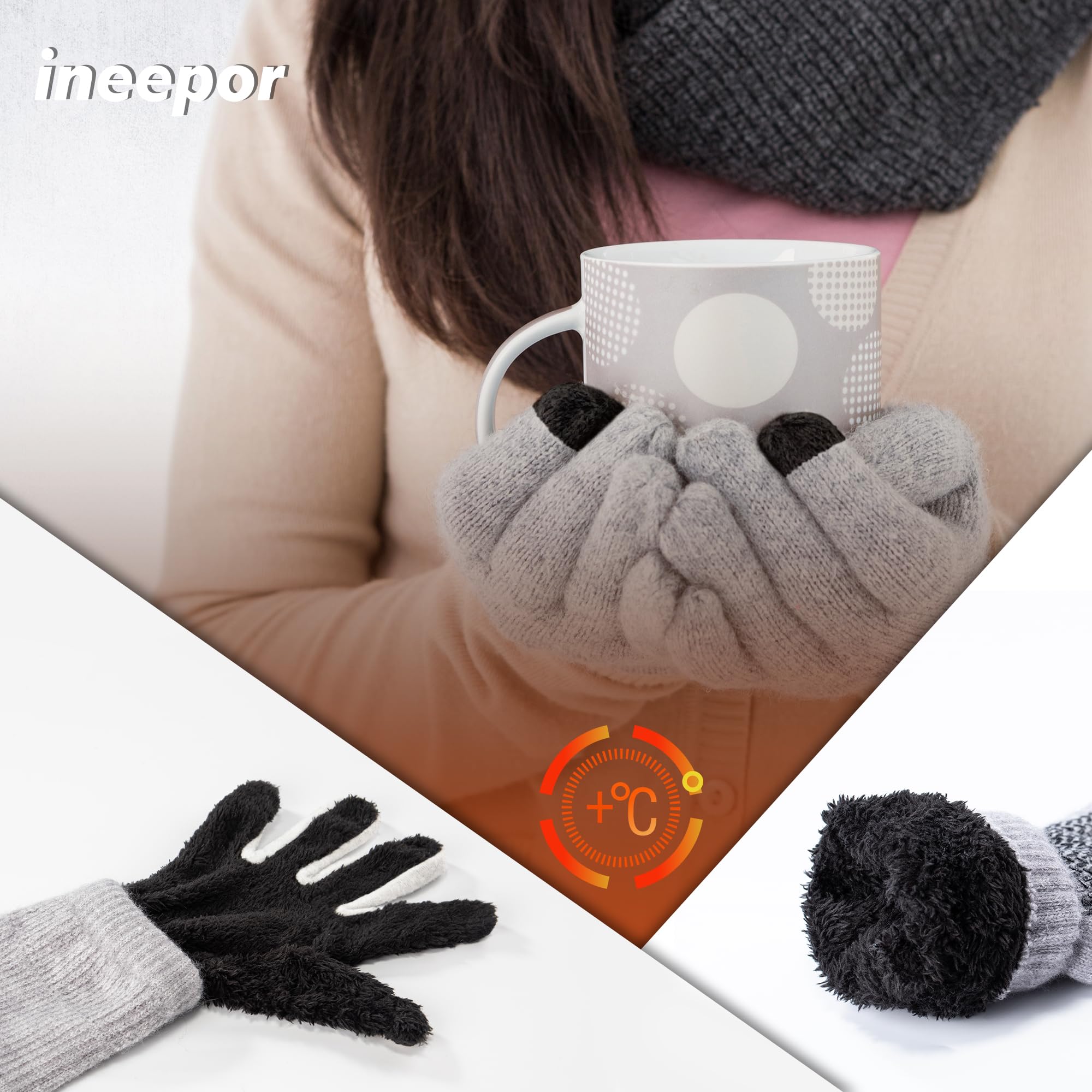 ineepor Guanti Invernali Uomo Donna Guanti Touch Screen Doppi Guanti In Lana Fodera In Pile Termici Antiscivolo Corsa Neve Guida Ciclismo Sportivi
