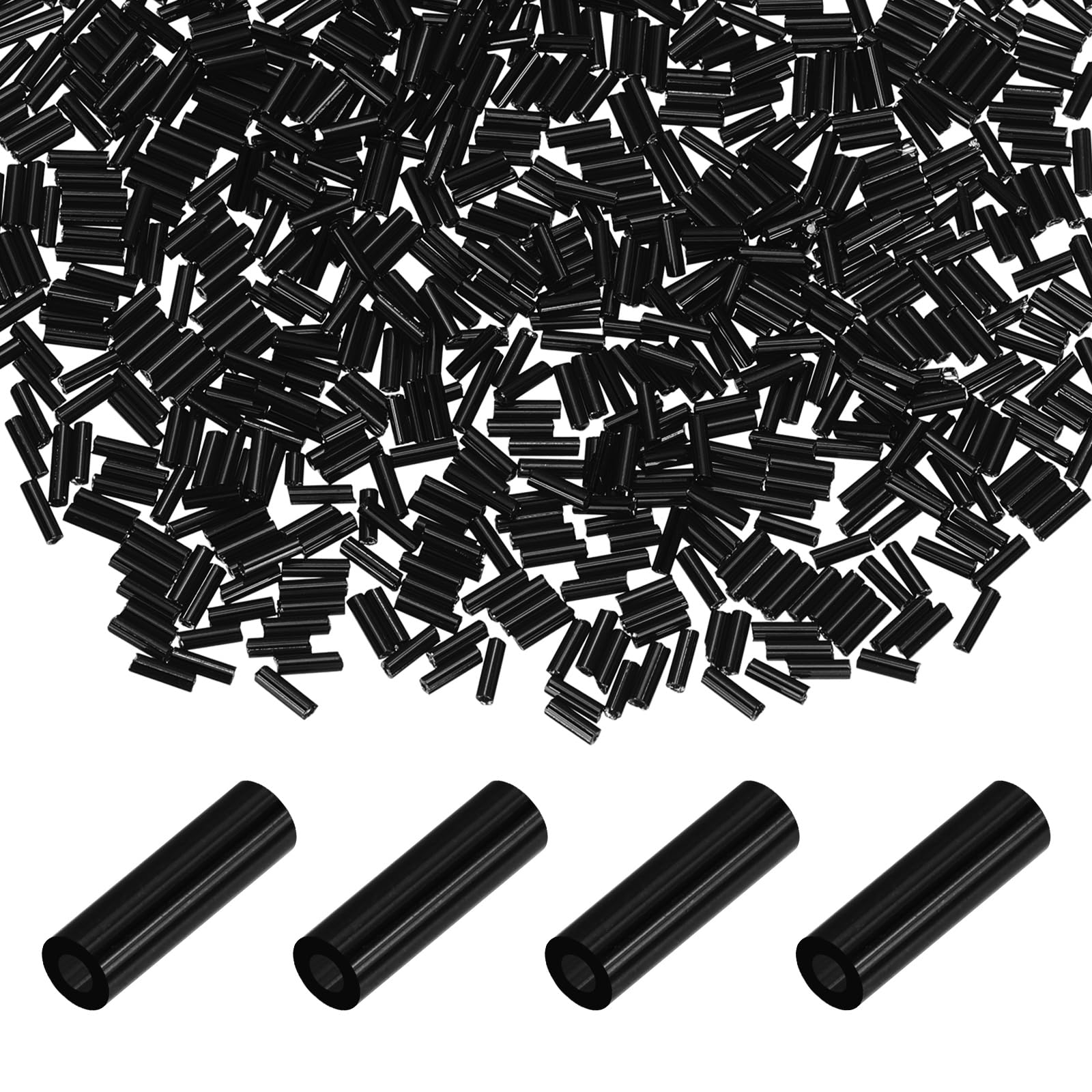 sourcing map 2000Pcs Glass Bugle Beads, 6x2mm Tube Spacer Beads Bulk, Mini Loose Embroidery Beaded for Jewelry Making DIY Bracelet Necklaces Handicrafts Clothing Decoration, Black