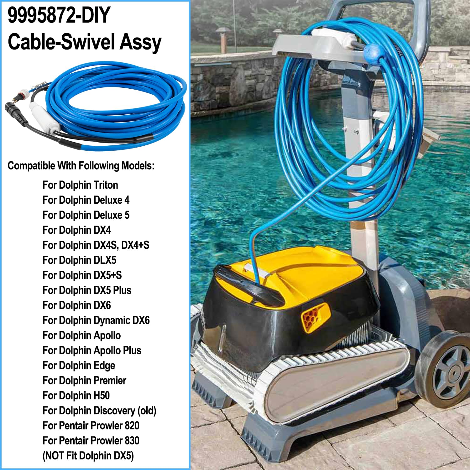 9995872 Cable 3 Pin Wire Assy w/Swivel, Robotic Pool Cleaner Parts