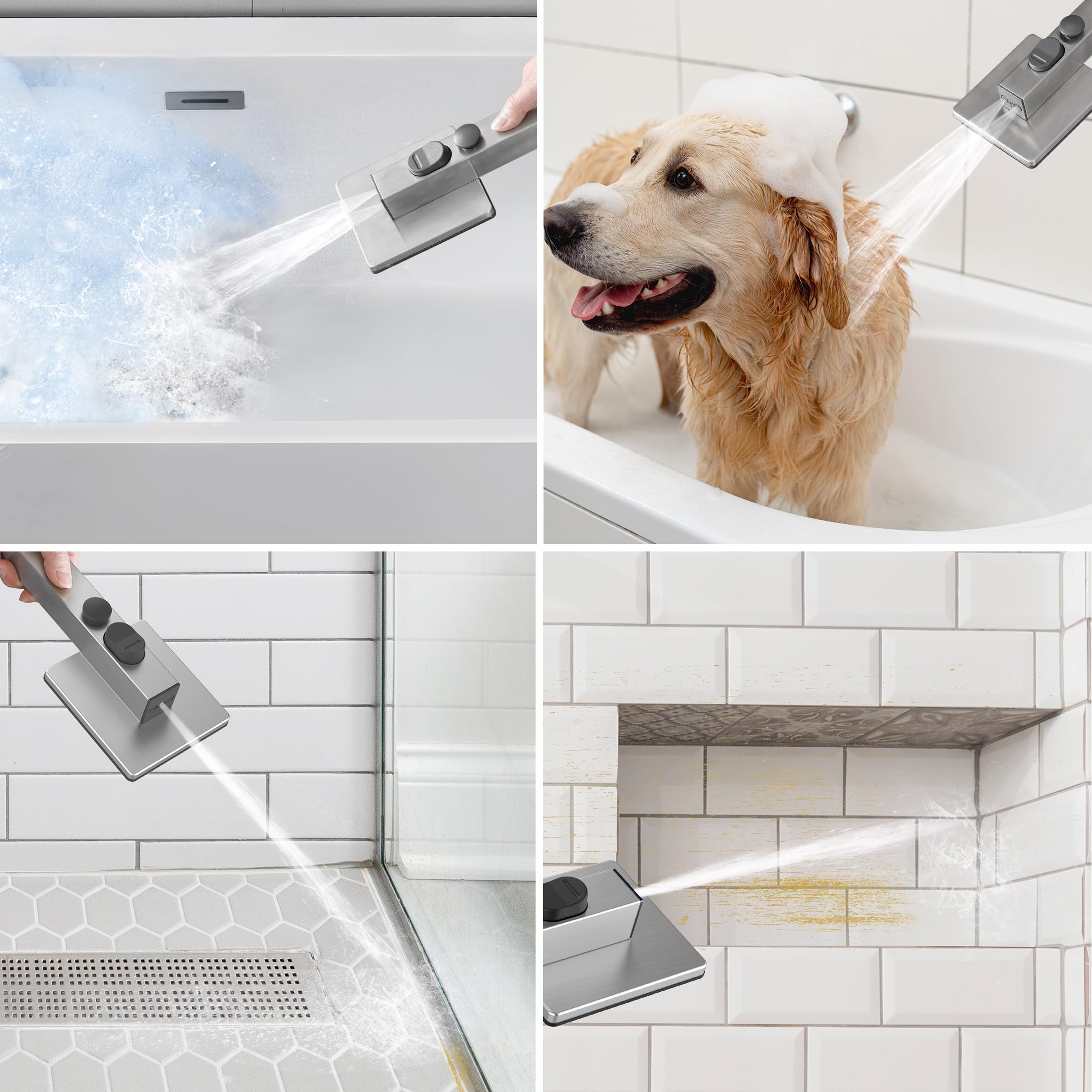 KES Cabezal de ducha de mano de acero inoxidable 18/8 de alta presión, lavado a presión integrado para limpiar la baldosa de la bañera, diseño patentado de reinicio automático, manguera de 70 pulgadas