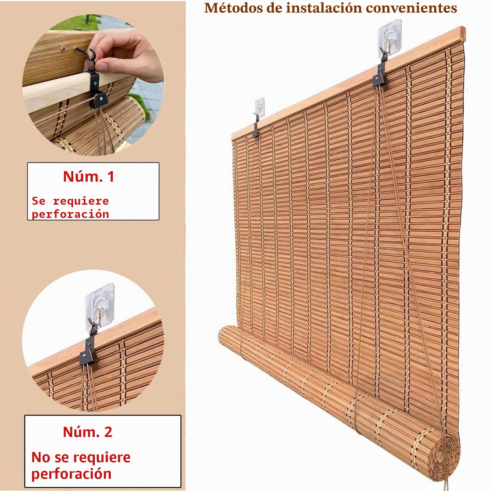 Persiana Enrollable De Bambú para Pergolas De Jardin Exterior, Cortinas Madera Estor Enrollable Natural, Tejida A Mano, Cortinas Privacidad Decoración para Puertas Y Ventanas Balcón