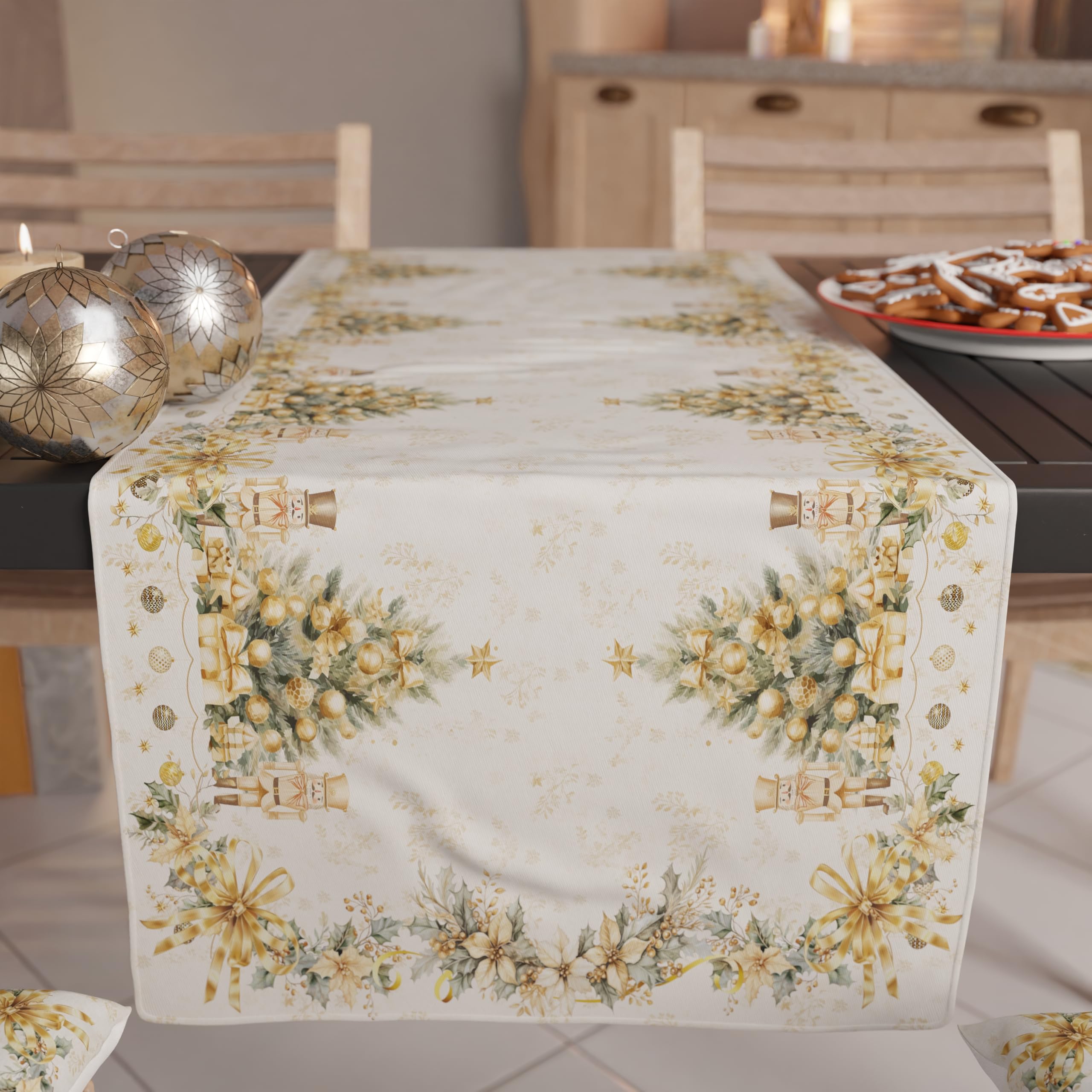 PETTI Artigiani Italiani - Christmas Table Runner for Kitchen 140x40 cm, Elegant Christmas Table Runner Xmas Gold, 100% Made in Italy