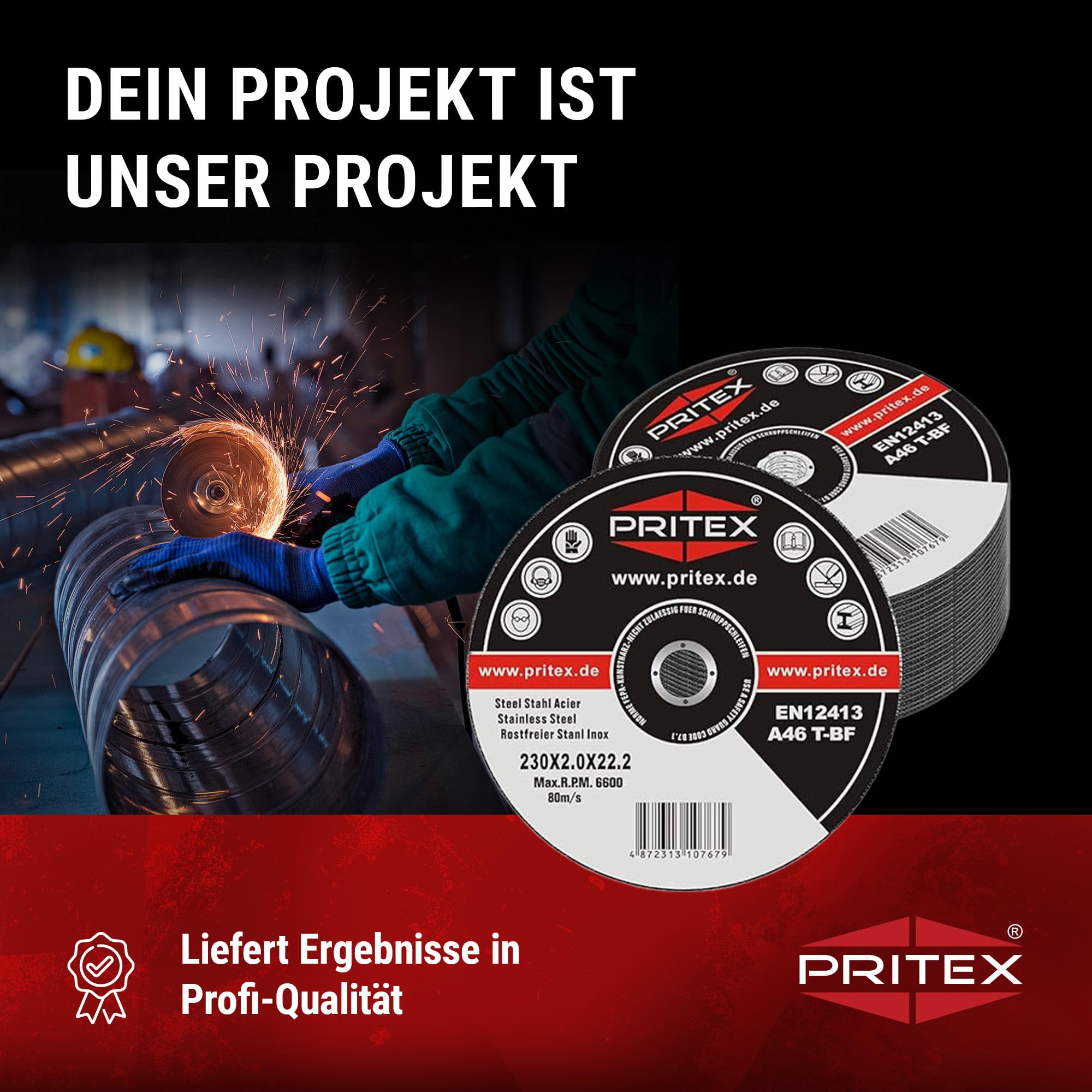 PRITEX – 50 Stück Profi Trennscheiben 230 x 2.0 mm Metall – gerade Flexscheiben zum Schneiden von Stahl, Edelstahl & Blech – Inox Schneidscheiben für alle gängigen Winkelschleifer geeignet