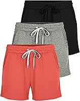 Real Essentials Women's 3-Pack Ultra-Soft Athletic Lounge Sweat Shorts with Pockets - Plus Size Available
