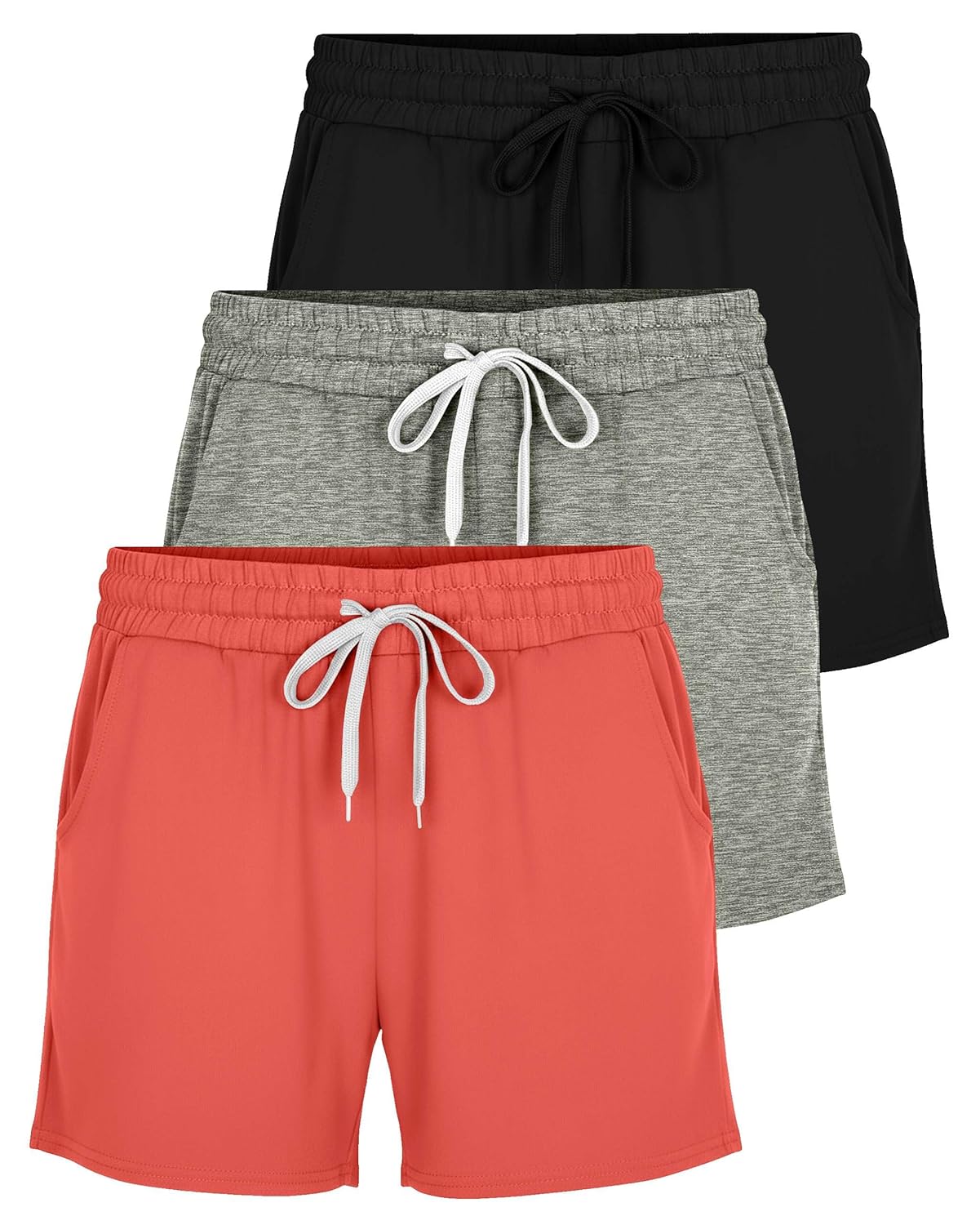 Real Essentials 3 Pack Womens Ultra-Soft Athletic Lounge Casual Sweat Shorts with Pockets Available in Plus Size