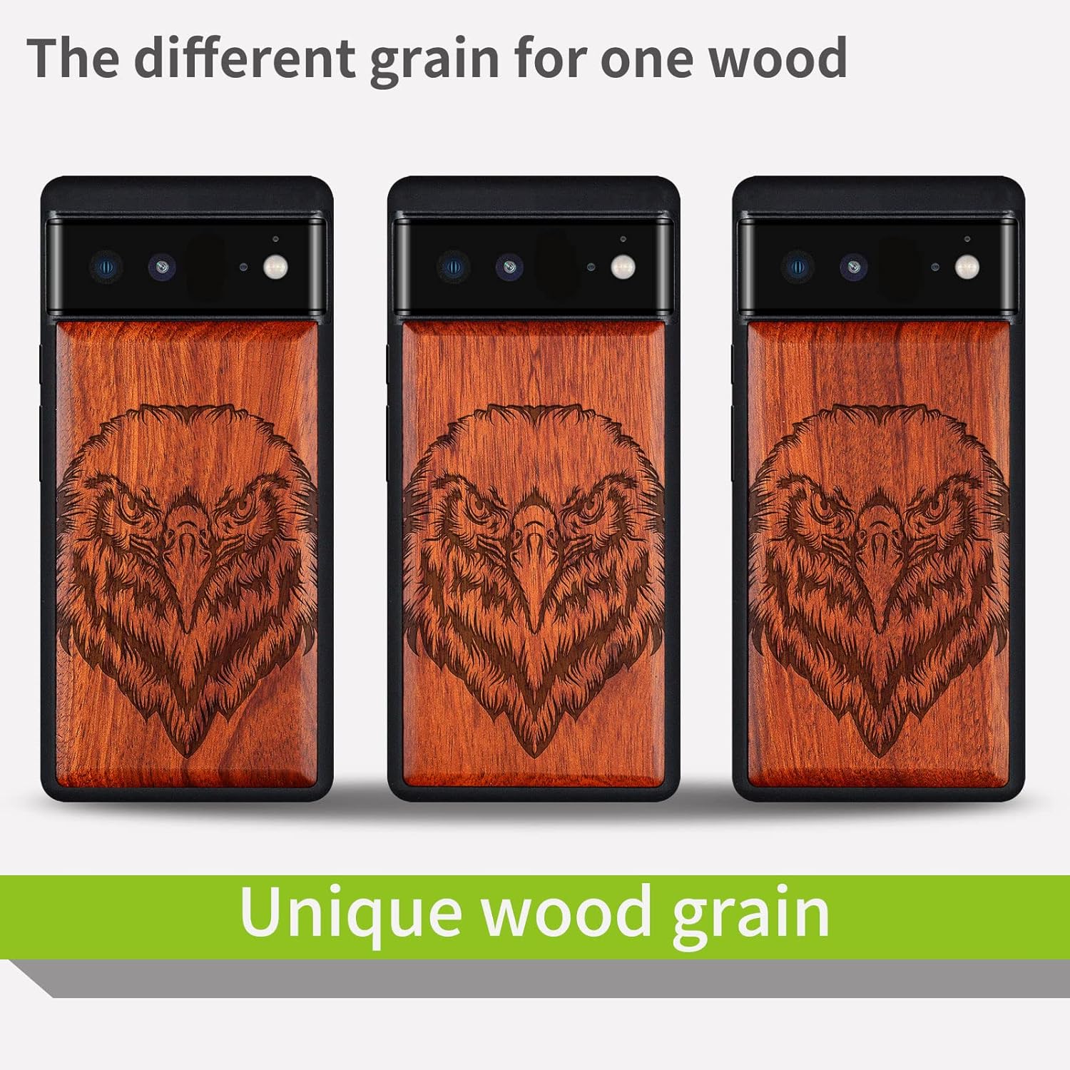 Carveit Wood Case for Pixel 6 Case [Natural Wood & Black Soft TPU] Shockproof Protective Unique Wooden Cover Compatible with Google Pixel 6 (Eagle Carving-Rosewood)