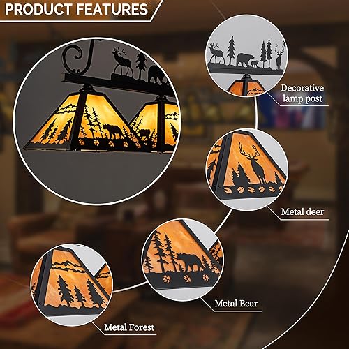 Miniatura 7 de TOCHIC Tiffany - Lámpara de mesa de billar, 3 luces vintage para comedor, cocina, isla de cocina, lámpara de mesa rústica para sala de juegos, sala