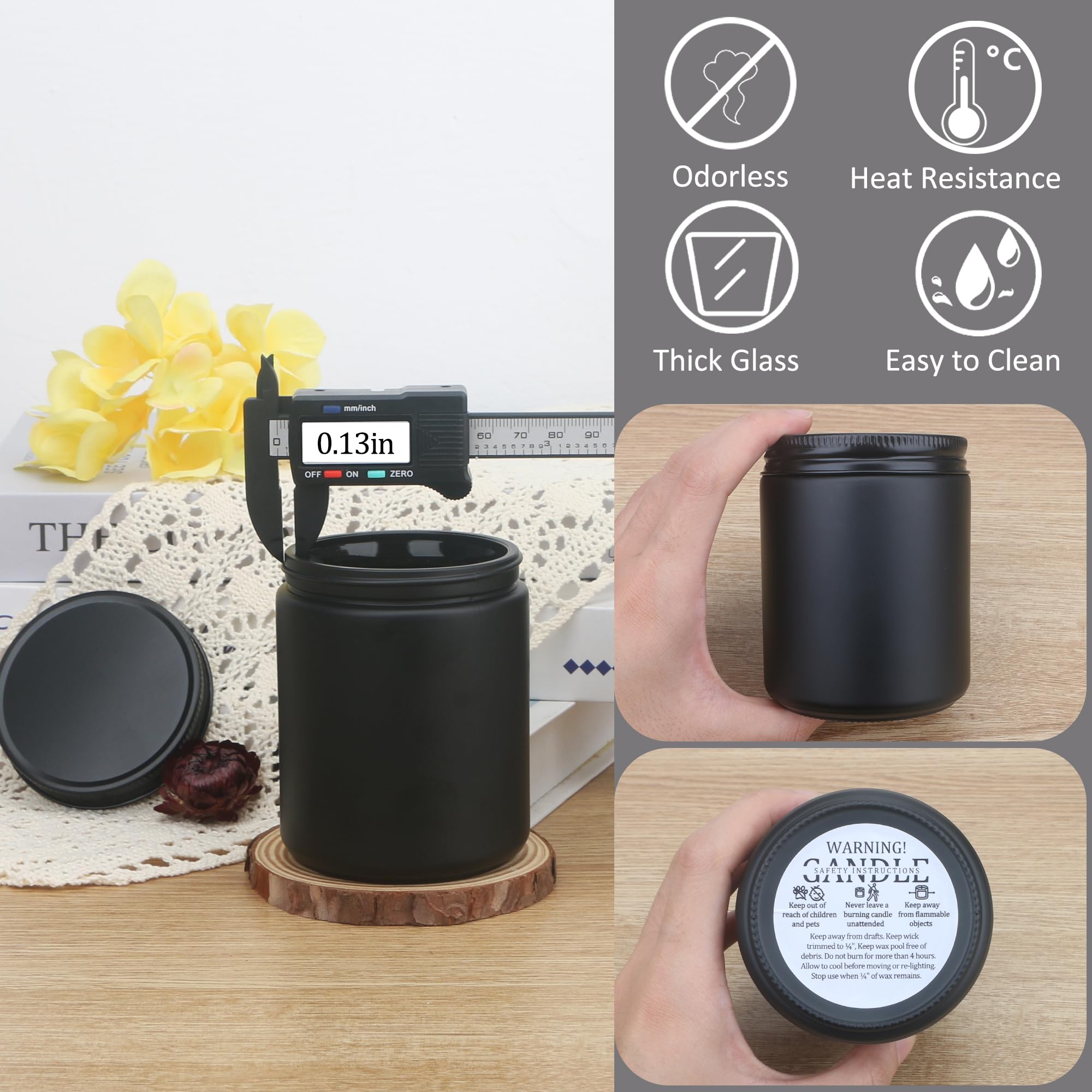 MILIVIXAY 20 Stück 200 ml dicke, leere Einmachgläser mit schwarzem Metalldeckel zur Kerzenherstellung, Gewürzgläser, Flüssigkeiten, Proben, geeignet für