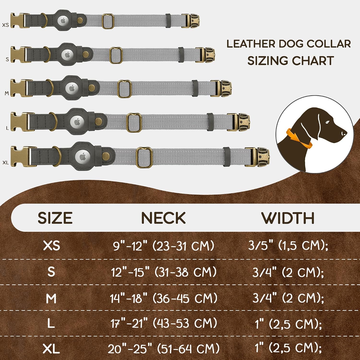 Reflective Leather Dog Collar with AirTag Holder - Soft Apple Airtag Dog Collar with Metal Buckle - Safety Cotton Pet Collars for Dogs Small Large Dogs Puppy (Grey, L, 17"-21")