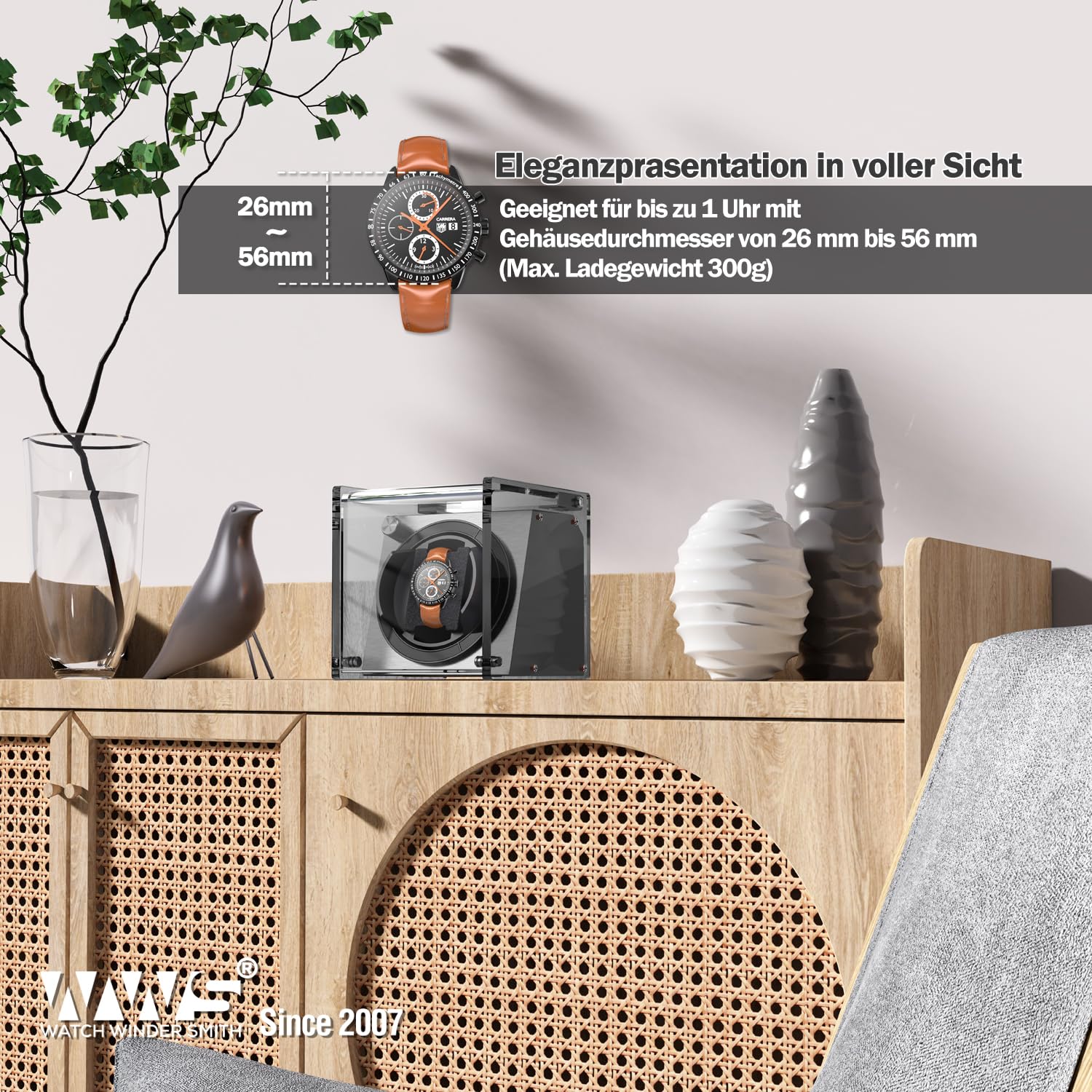 Watch Winder Smith Uhrenbeweger aus halbtransparentem PE Kunststoff für 1 Uhren