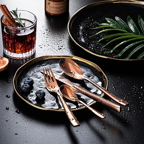 Miniatura 4 de vancasso Juego de cubiertos para 6, juego de cubiertos de acero inoxidable de 24 piezas, color oro rosa, juego de cubiertos incluye tenedores,