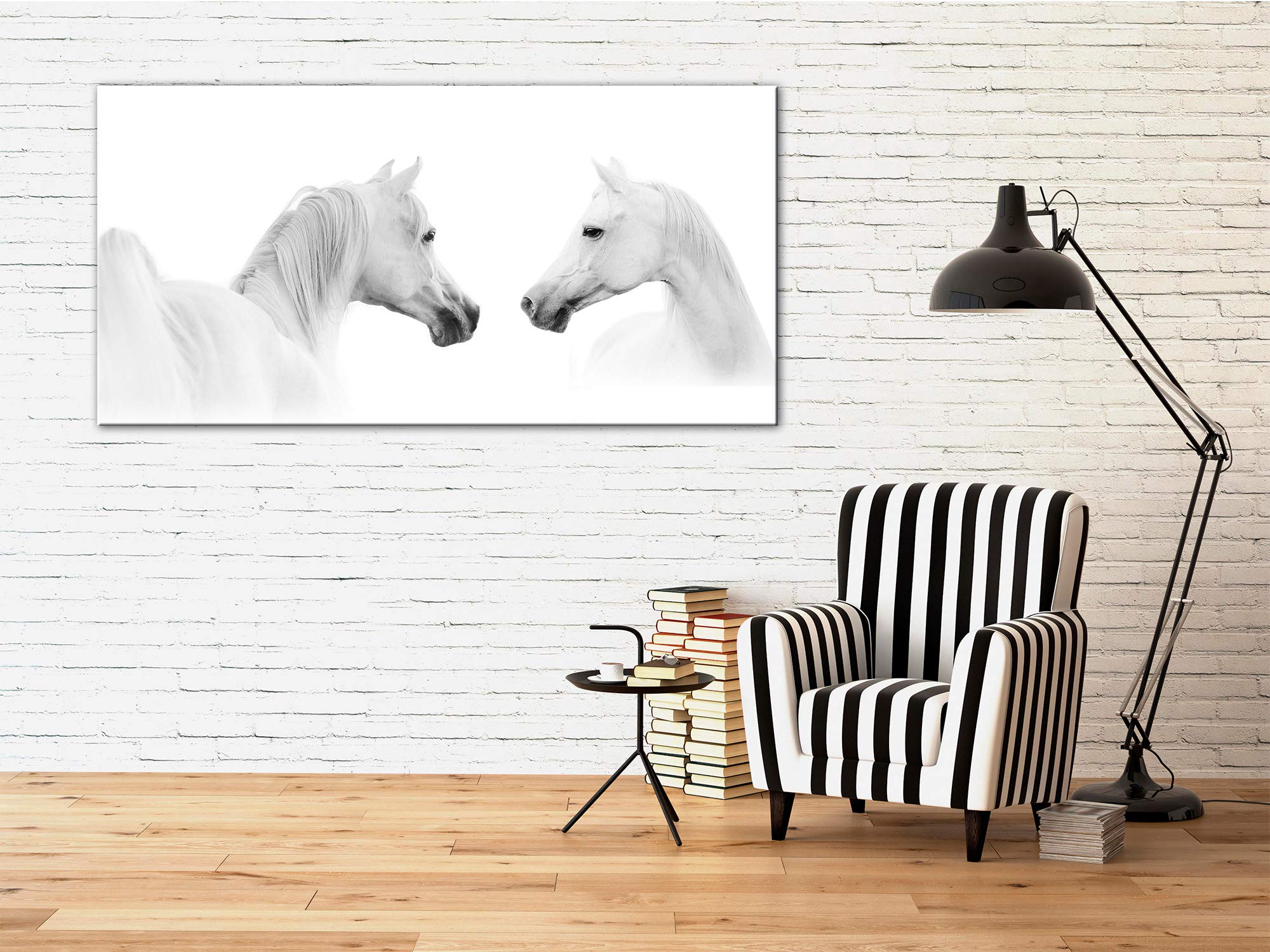 Declina, Cuadro de Animales, Cuadro Decorativo de Pared, Lienzo no Tejido, Cuadro Decorativo Moderno de los Caballos 60 x 30 cm, Lona, Negro y Blanco, 60x30 cm