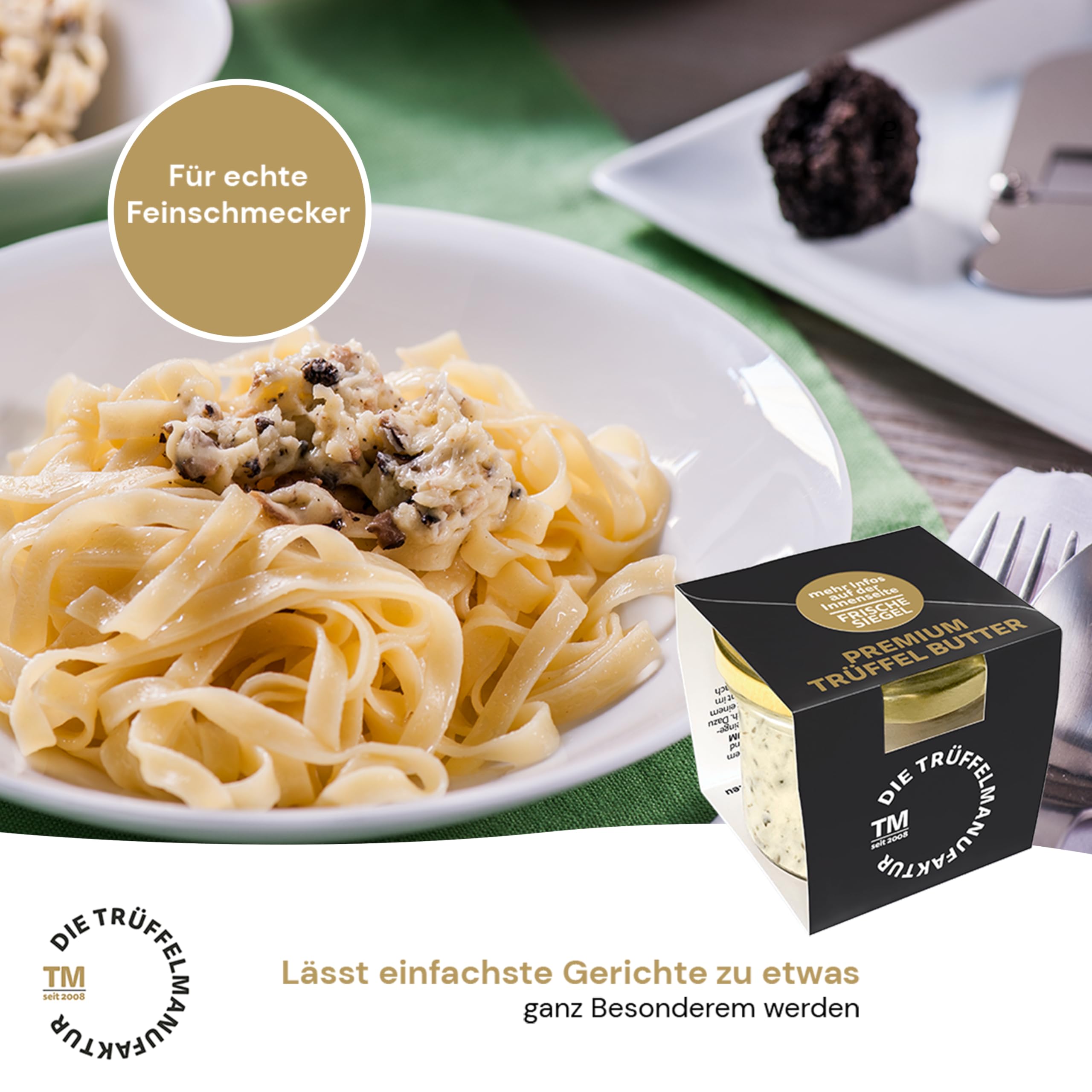 Die Trüffelmanufaktur - Feinkost Trüffelbutter Premium mit 25% Echtem Frischen Schwarzem Trüffel, Delikatesse für Feinschmecker, Weiße Butter im Glas á 95 g - Made in Germany