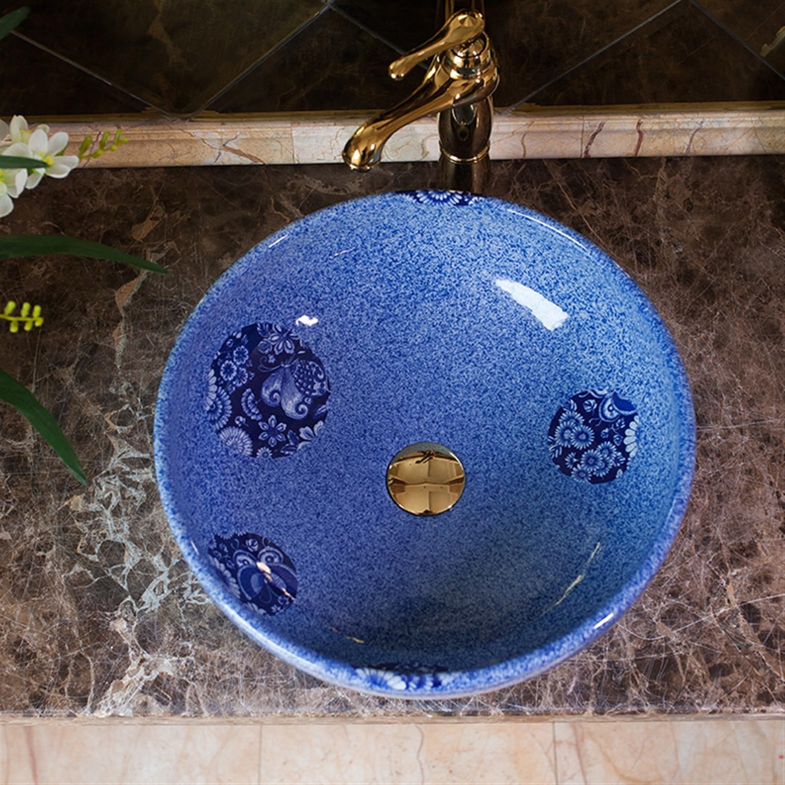 zlew nablatowy Jingdezhen Wysokiej jakości umywalka ceramiczna nablatowa Retro okrągła umywalka artystyczna Umywalka łazienkowa bez akcesoriów do szafki podumywalkowej w toalecie